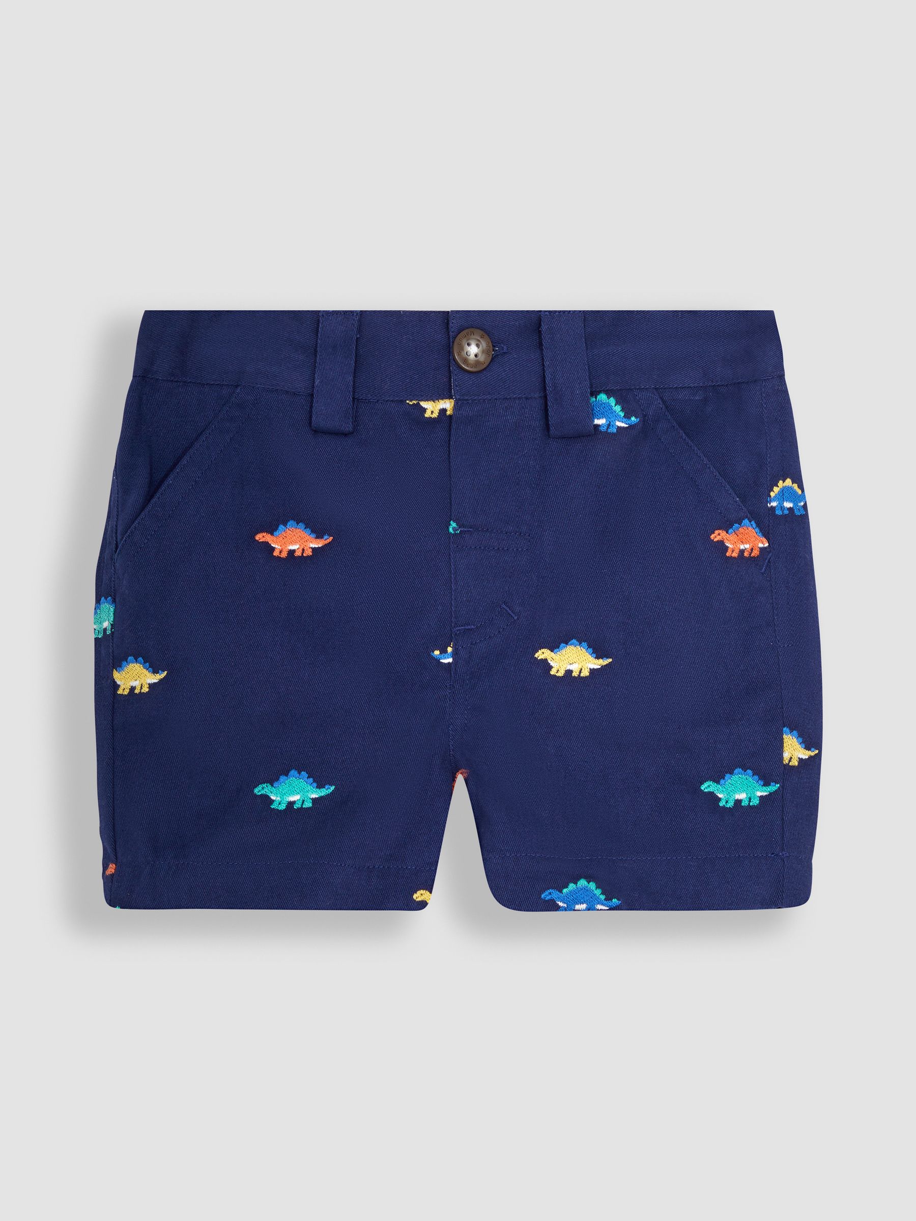 Navy Blue Stegosaurus Embroidered Twill Shorts - Image 1 of 3