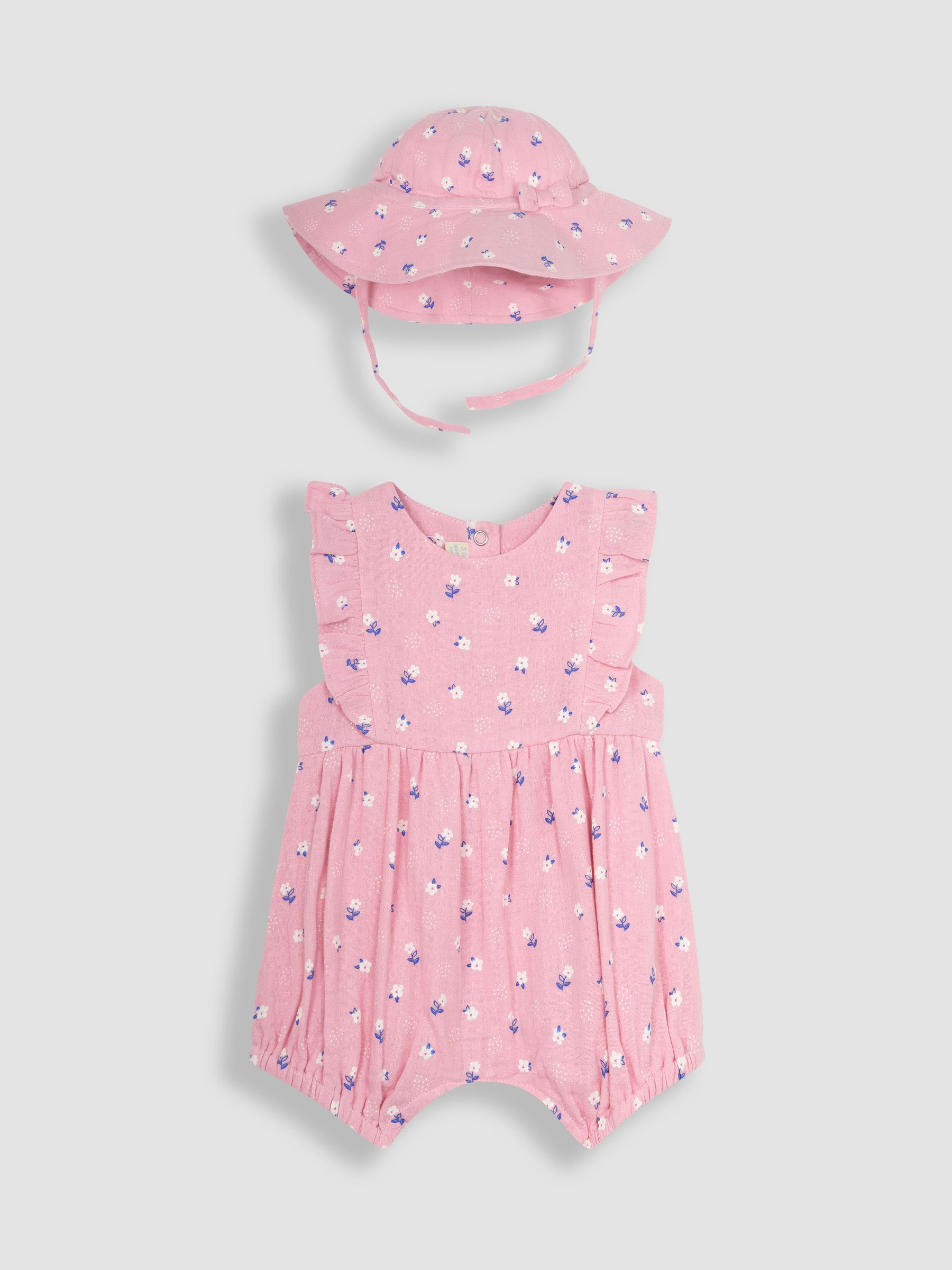 Pink 2-Piece Floral Cheesecloth Bubble Romper & Hat Set - Image 3 of 7
