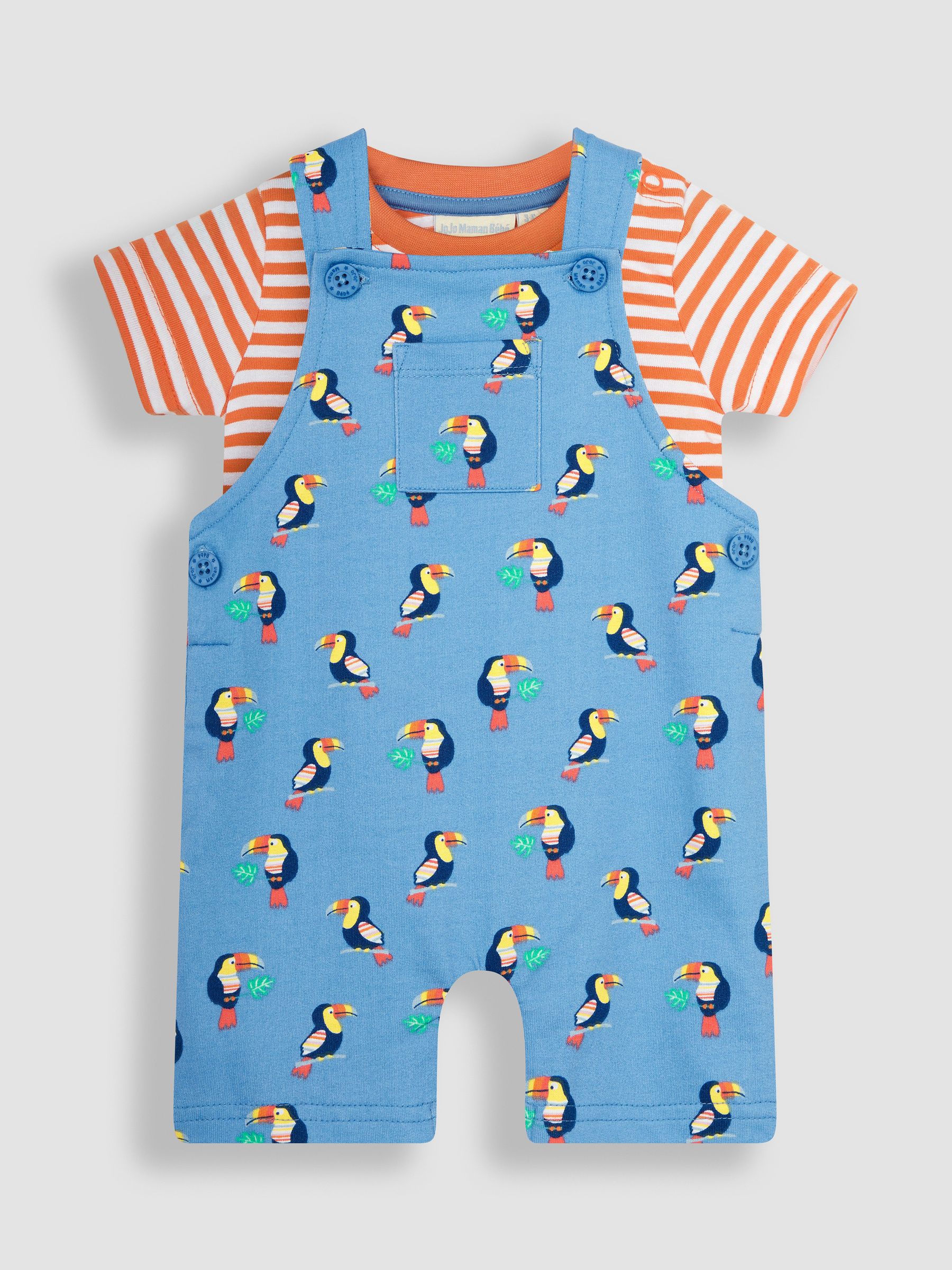 Cobalt Blue Toucan Dungarees & T-Shirt 2-Piece Set - Image 1 of 1