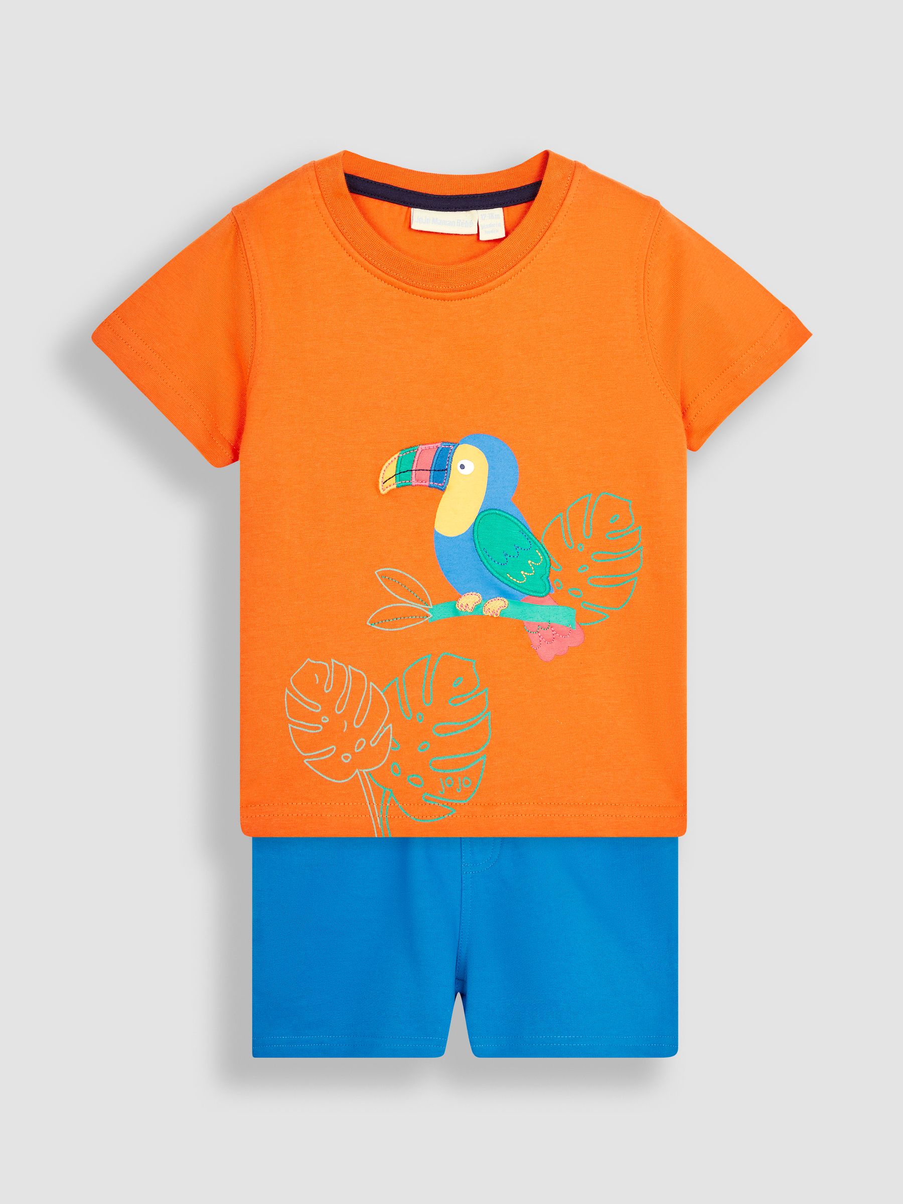Orange Tropical Bird Printed T-Shirt & Shorts Set - Image 1 of 5