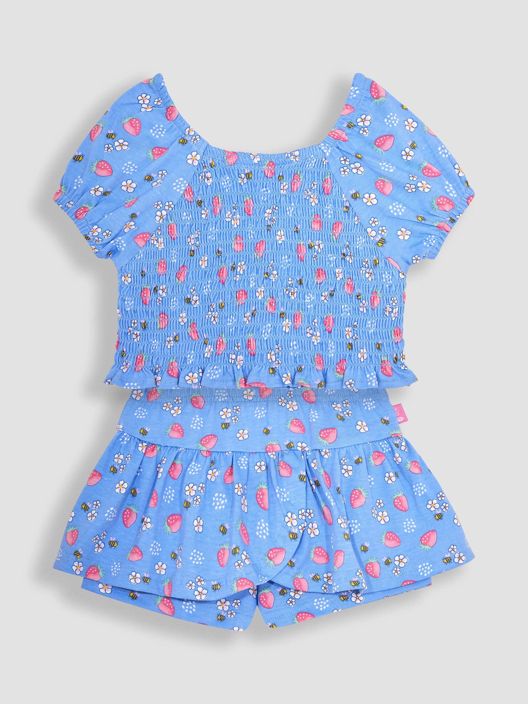 2-Piece Strawberry & Bee Smocked Top & Skort Set in Blue - Image 1 of 4