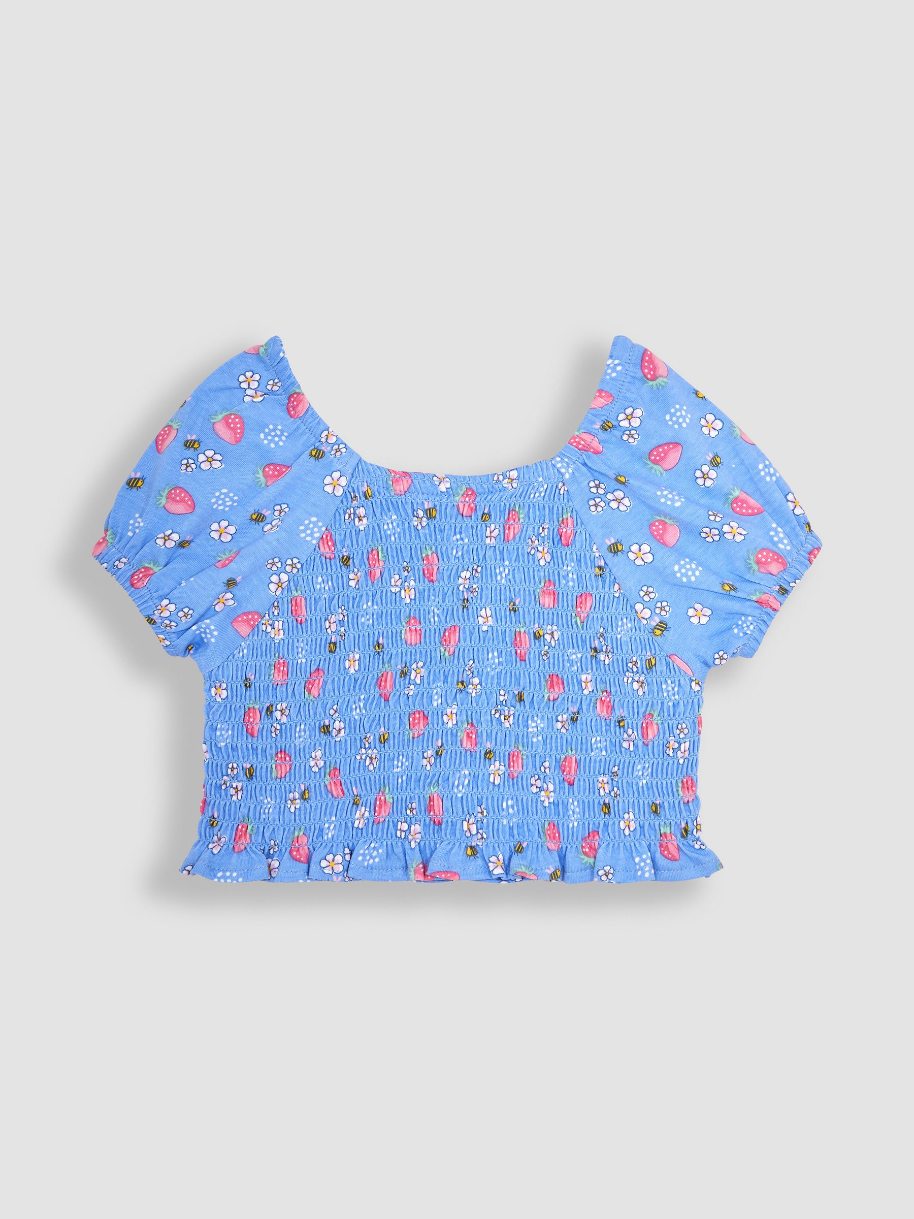 2-Piece Strawberry & Bee Smocked Top & Skort Set in Blue - Image 2 of 4