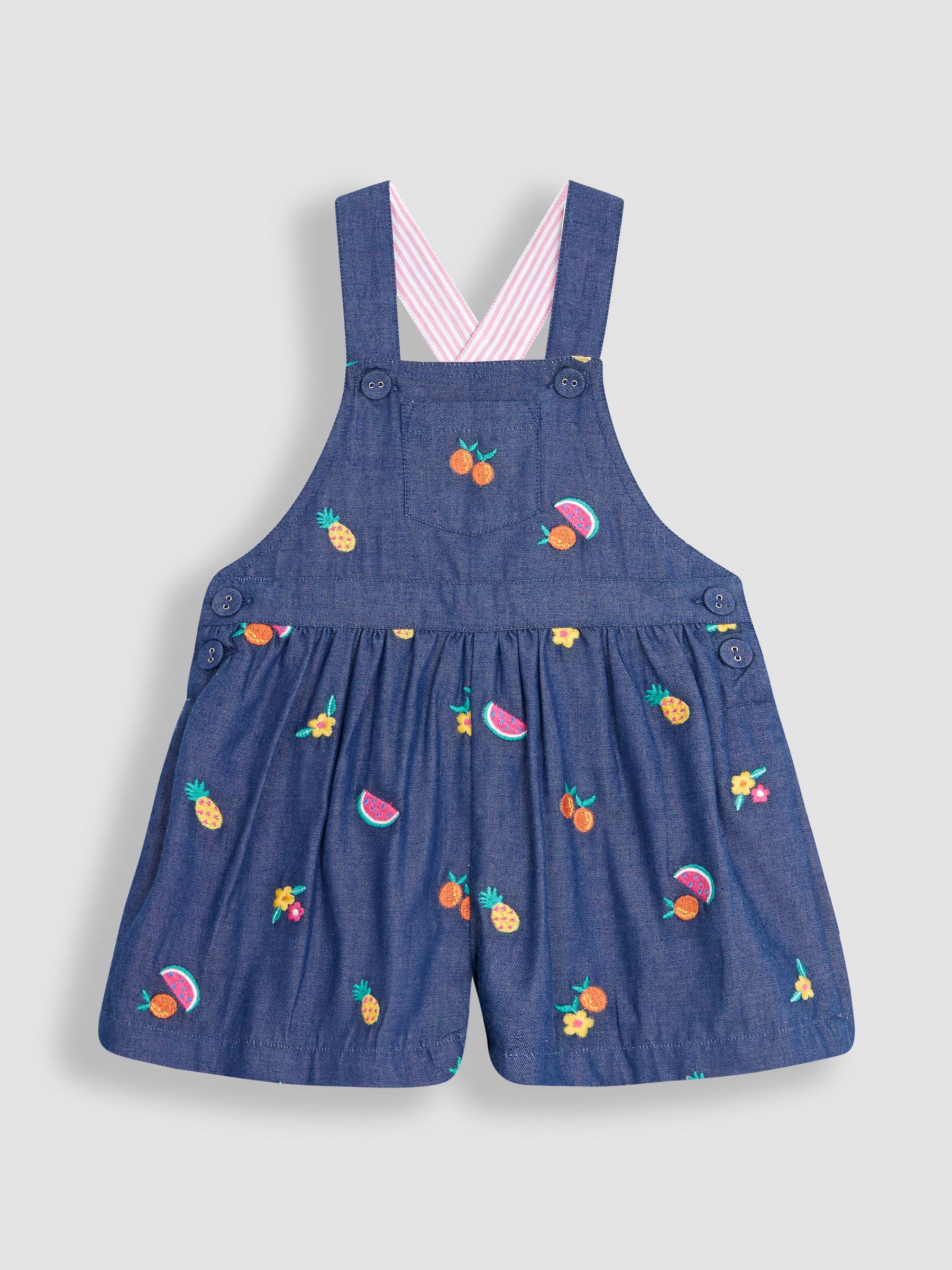Summer Fruits Embroidered Culotte Dungarees in Chambray - Image 1 of 3