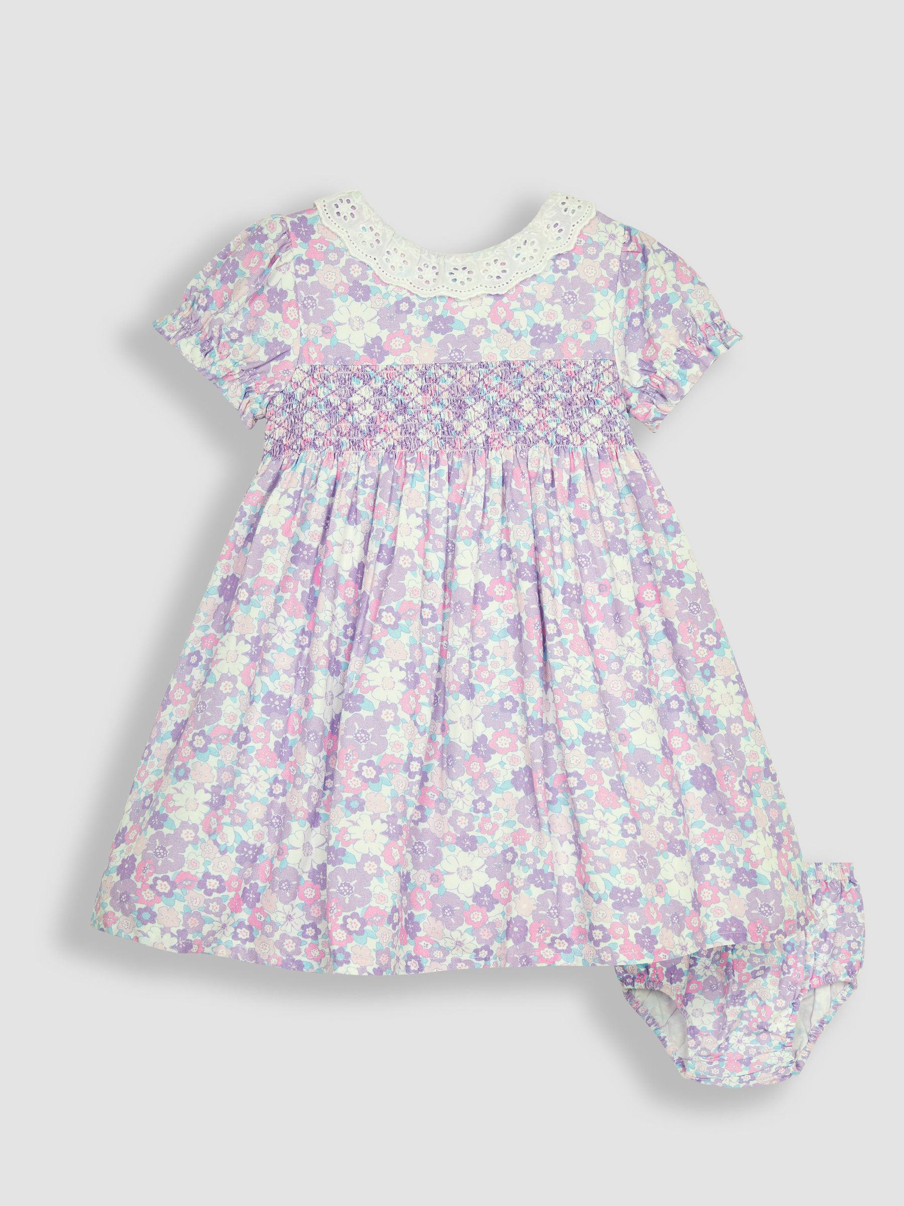 Lilac Purple Hedgerow Floral Broderie Collar Party Dress - Image 1 of 5