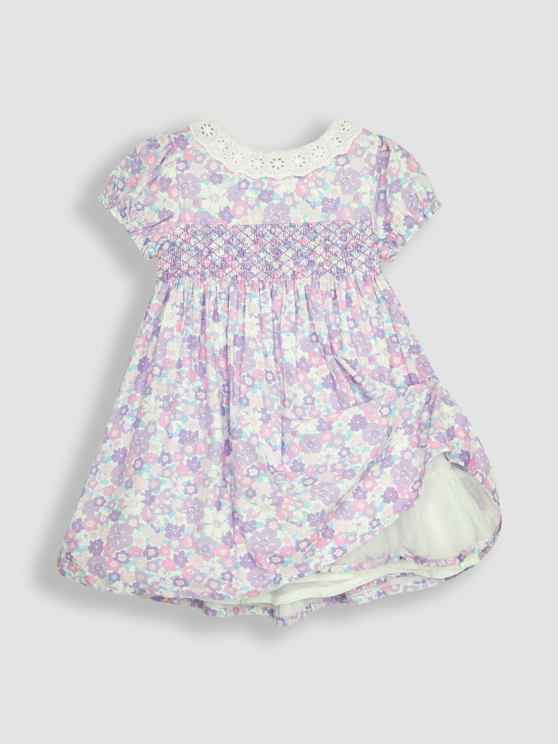 Lilac Purple Hedgerow Floral Broderie Collar Party Dress - Image 2 of 5
