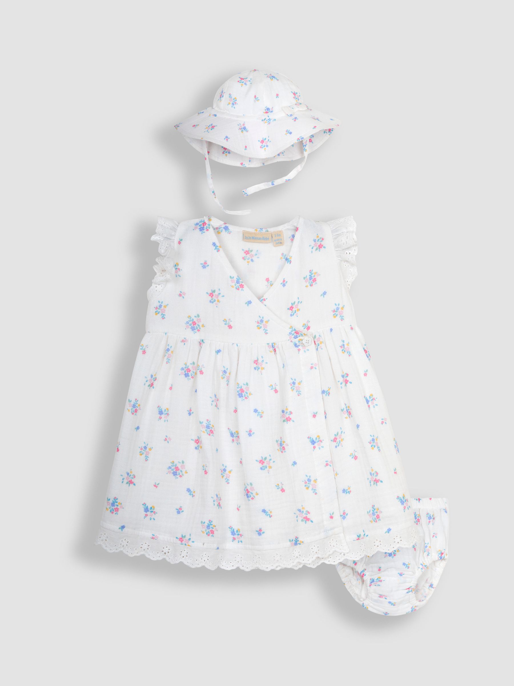 Cream 2-Piece Floral Cheesecloth Wrap Dress & Hat Set - Image 1 of 4