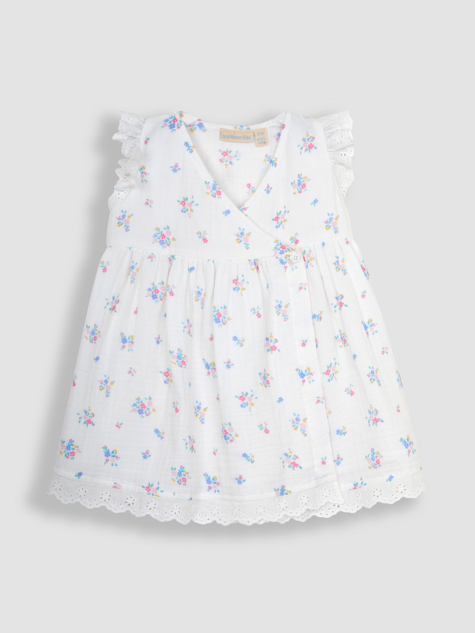 Cream 2-Piece Floral Cheesecloth Wrap Dress & Hat Set - Image 2 of 4