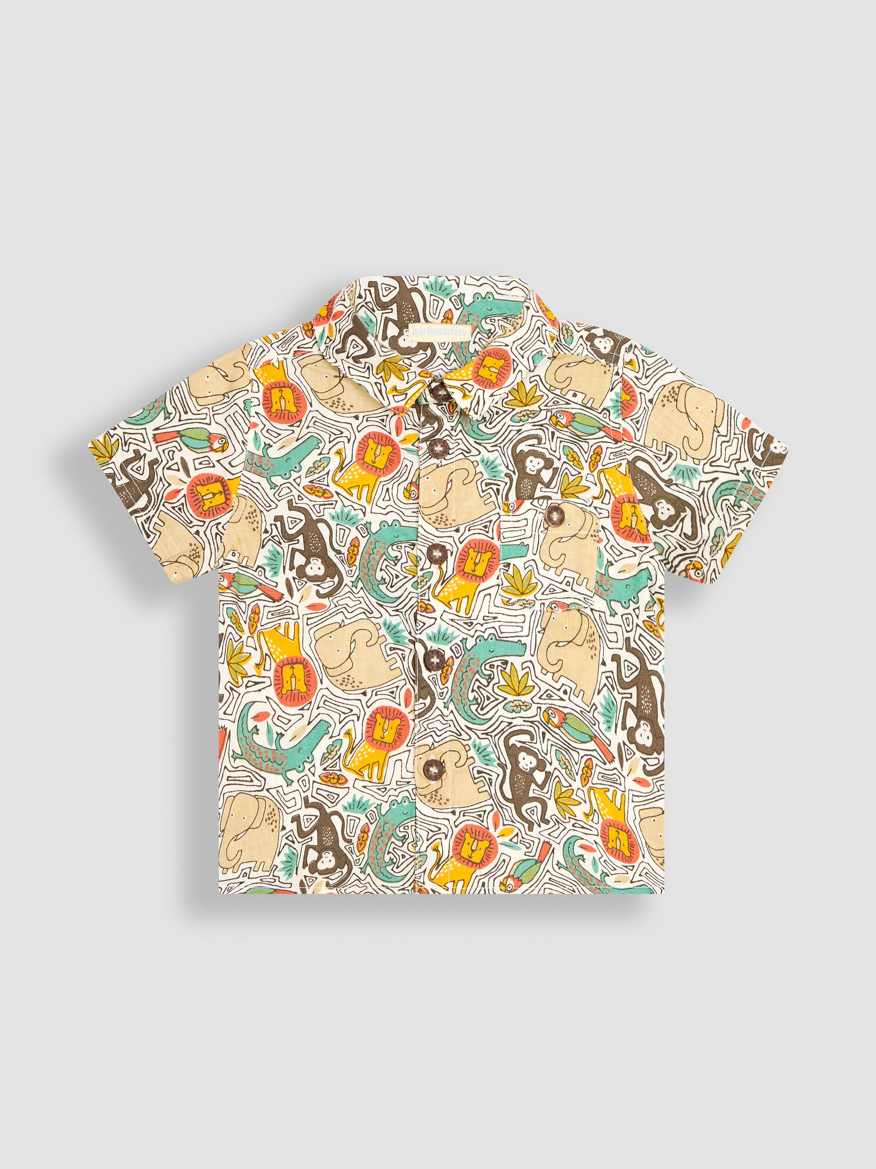 Khaki Green Jungle Animals Printed Shirt & Shorts Set - Image 2 of 5