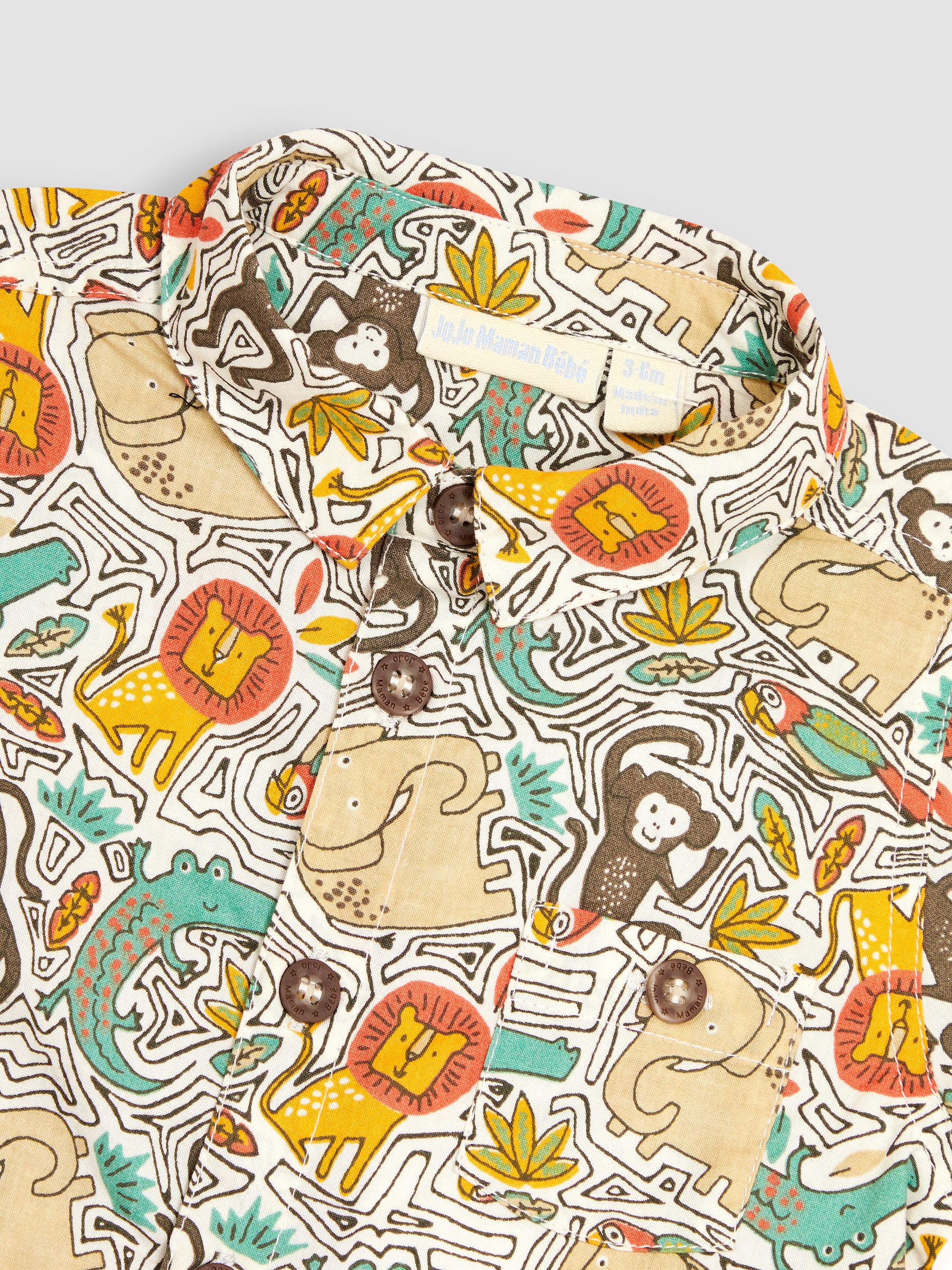 Khaki Green Jungle Animals Printed Shirt & Shorts Set - Image 4 of 5