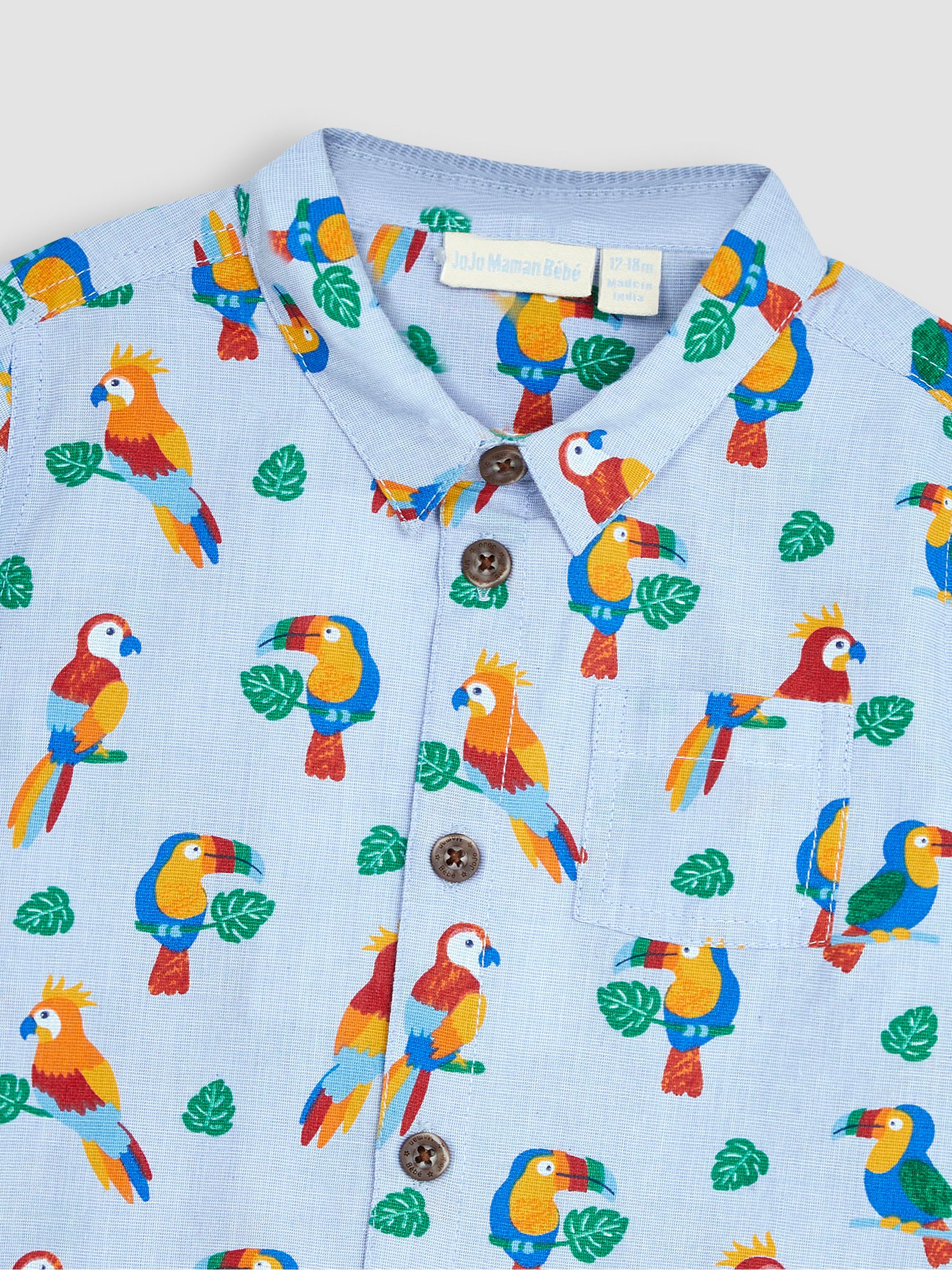Blue Tropical Bird Printed Shirt & Shorts Set - Image 4 of 4