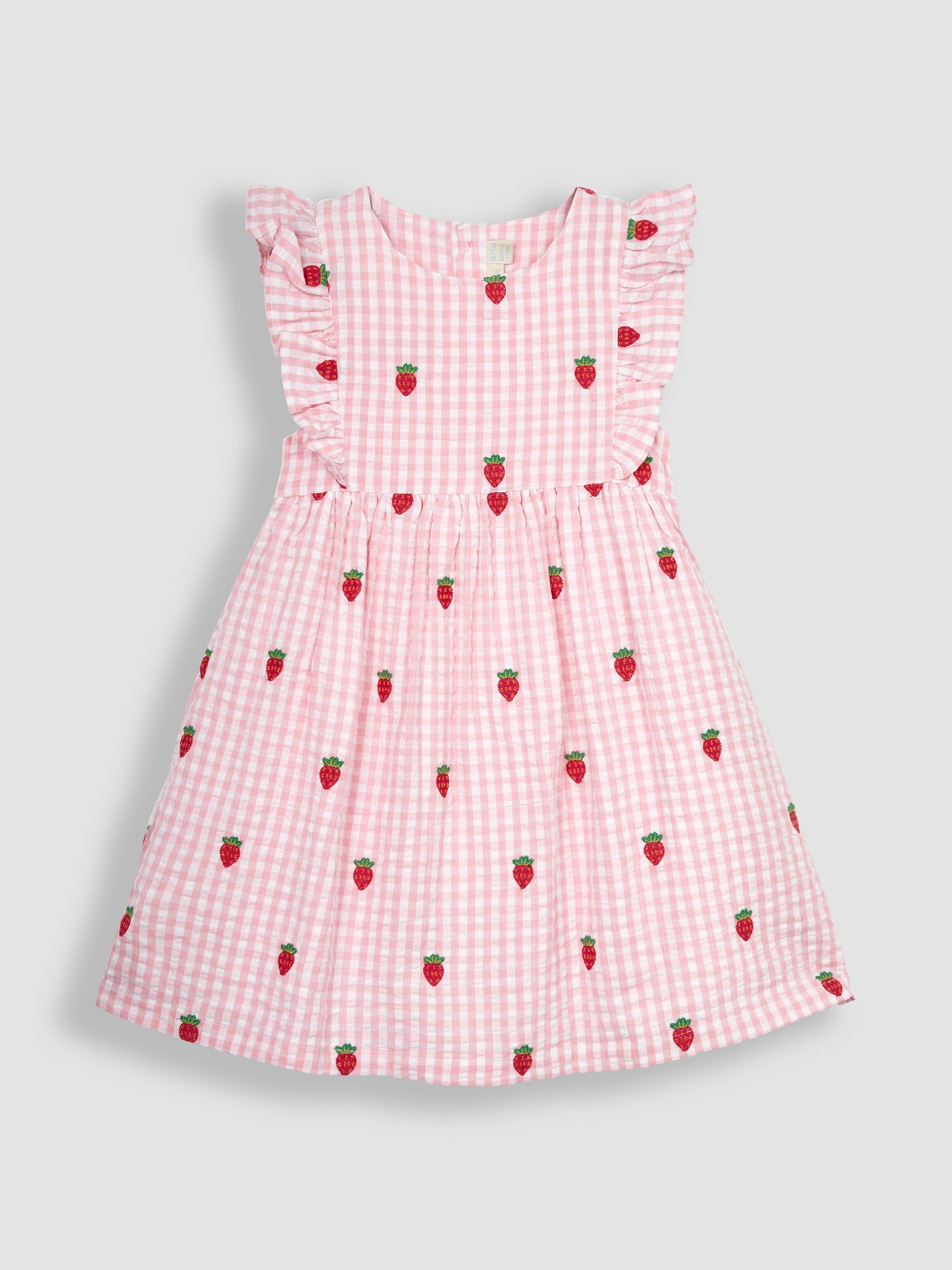 Pink Strawberry Embroidered Gingham Pretty Summer Dress - Image 2 of 4