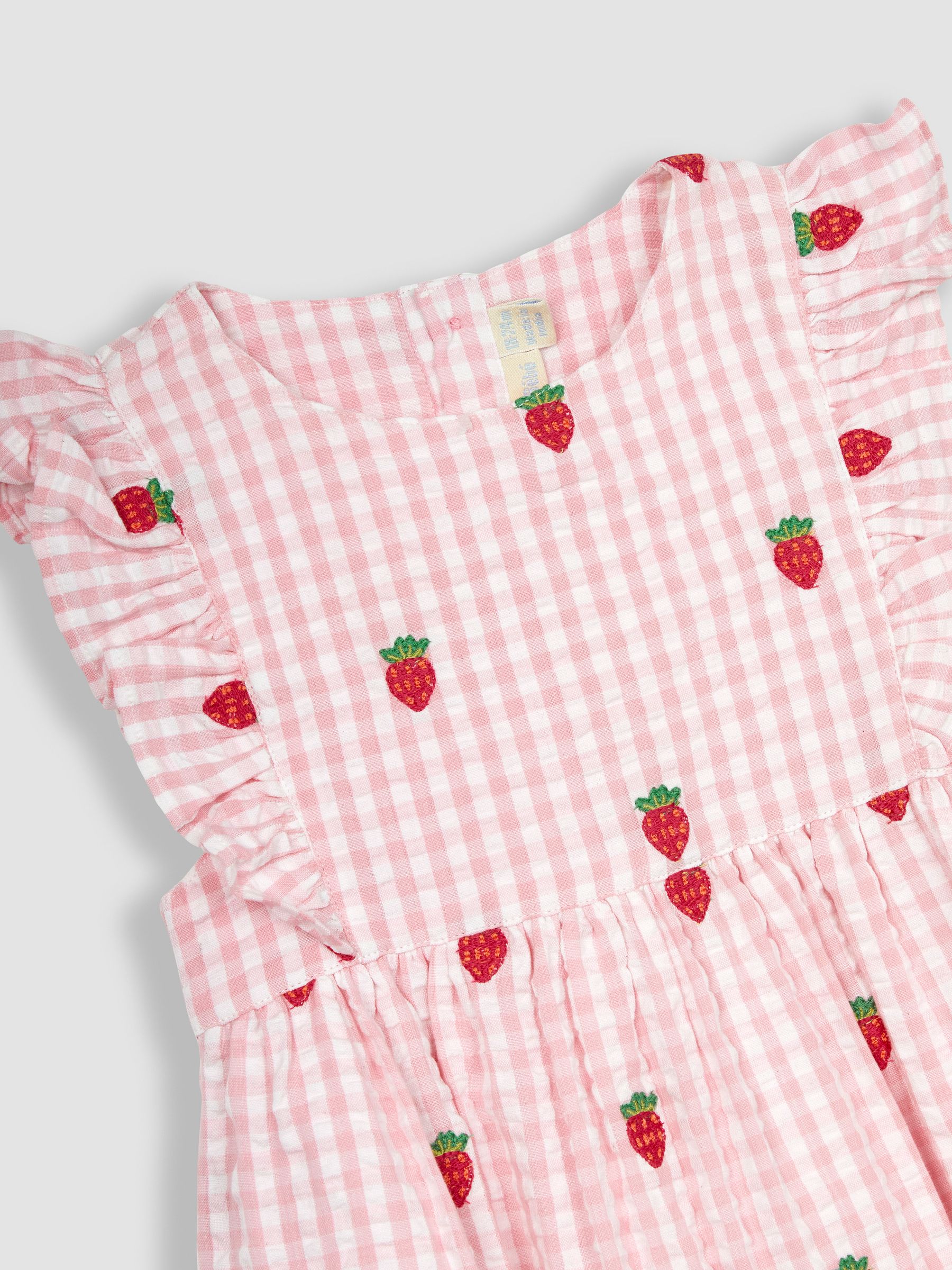 Pink Strawberry Embroidered Gingham Pretty Summer Dress - Image 3 of 4