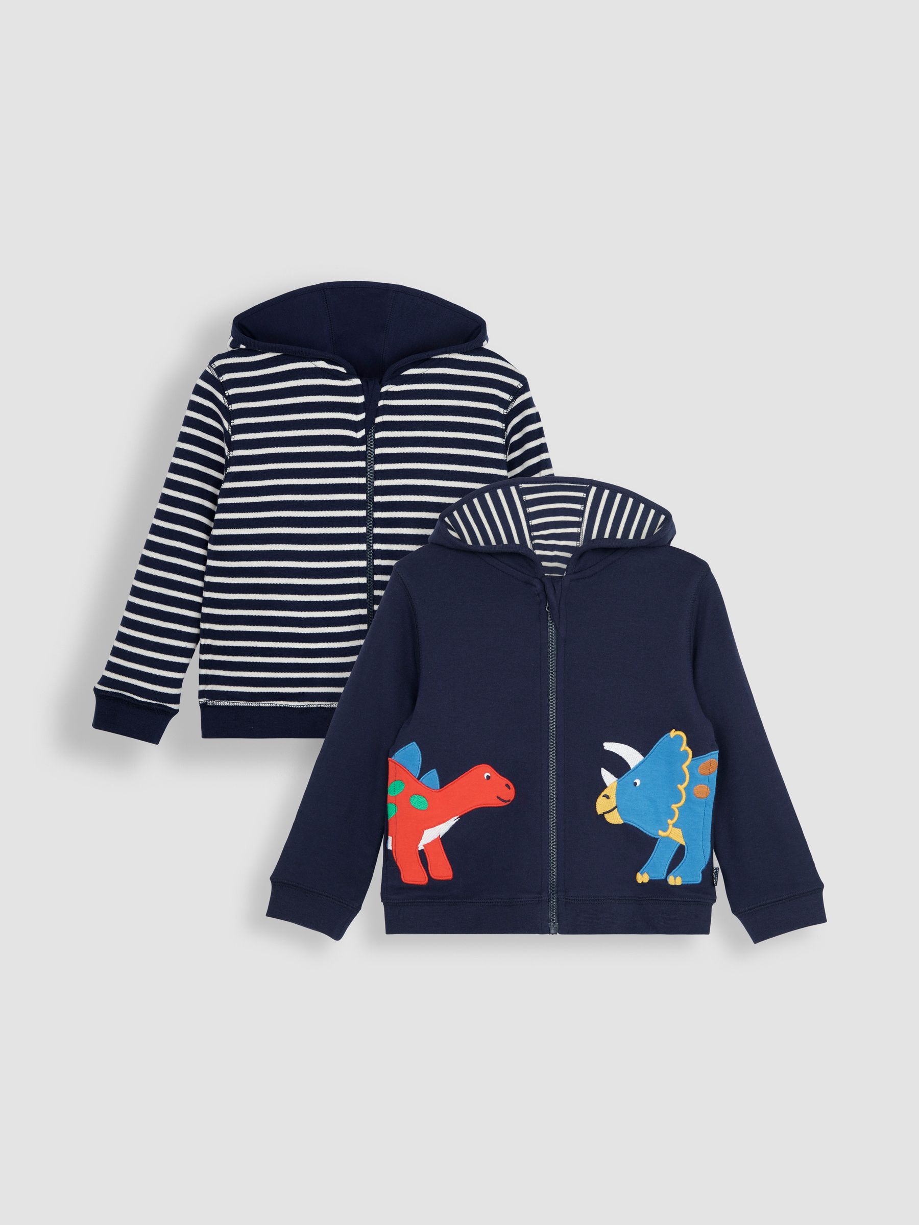 Navy Blue Dino Appliqué Reversible Hoodie - Image 1 of 7
