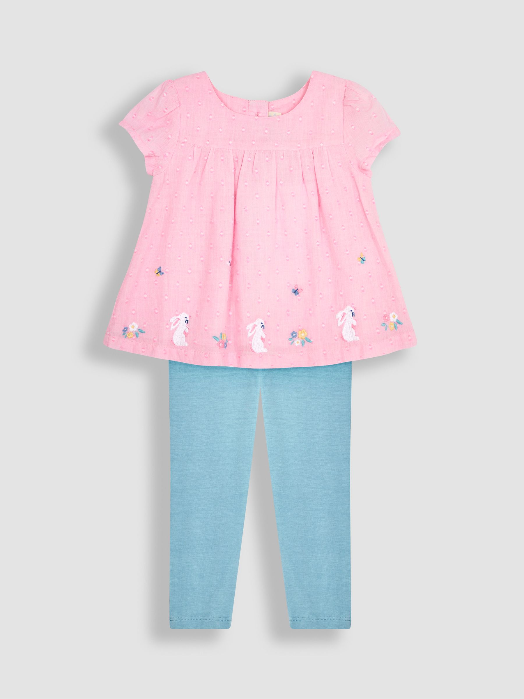Pink Bunny 2-Piece Appliqué Blouse & Leggings Set - Image 1 of 5