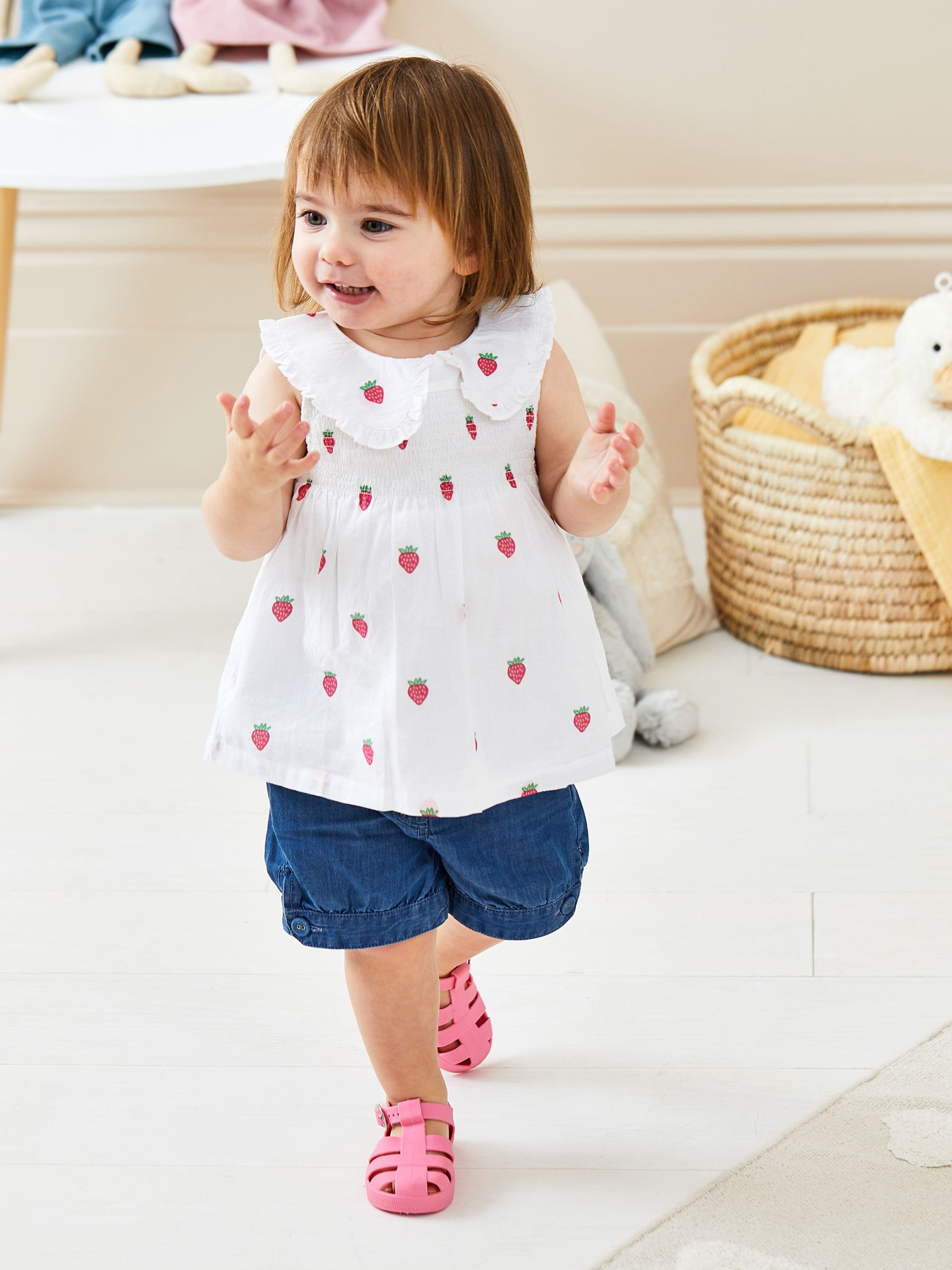 White Strawberry Peter Pan Smocked Top - Image 1 of 5