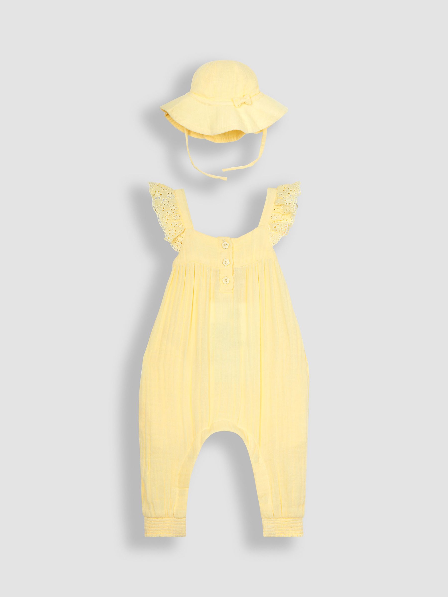 Yellow 2-Piece Cheesecloth Jumpsuit & Hat Set - Image 1 of 5