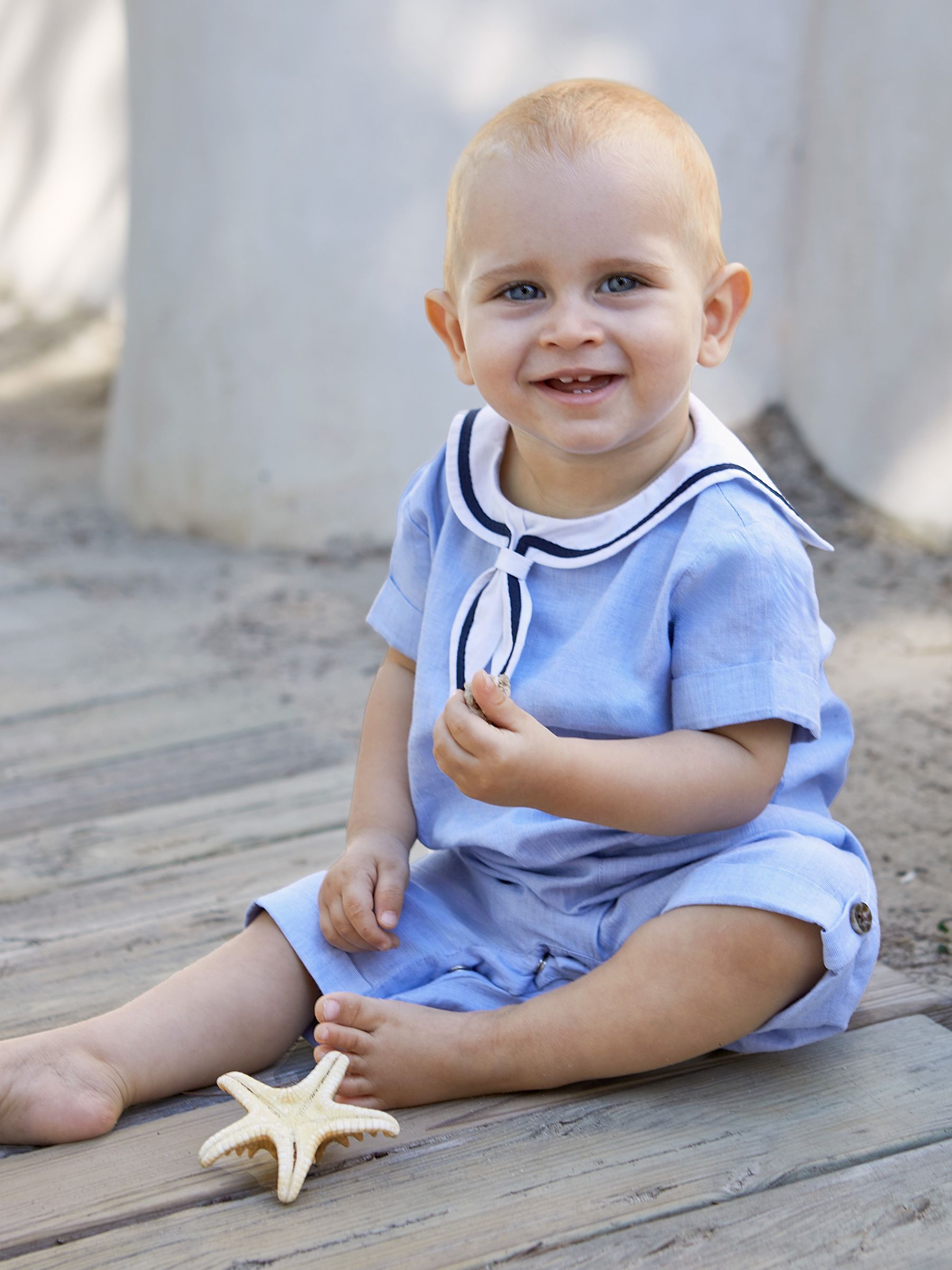 Blue Stripe Sailor Collar Romper - Image 1 of 4