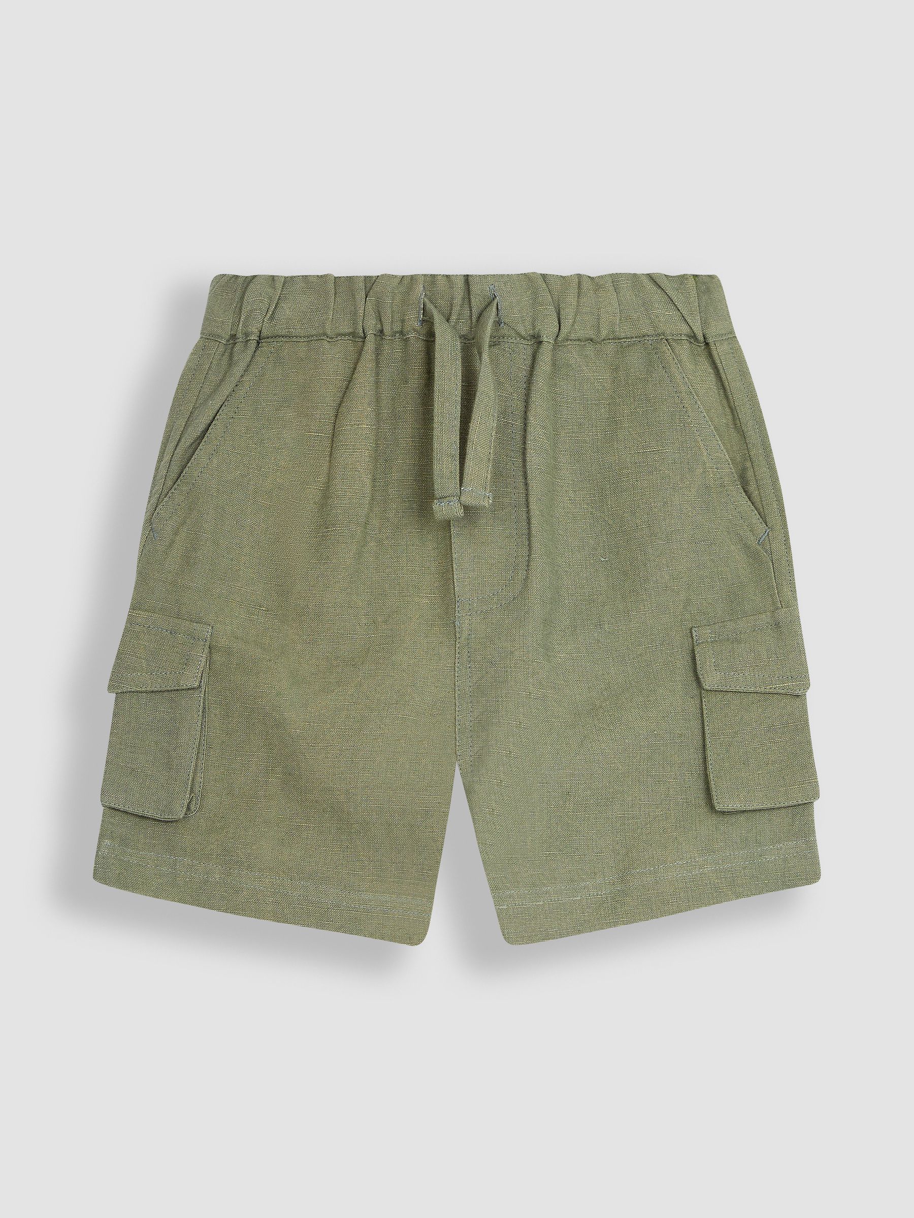 Khaki Green Cotton Linen Summer Shorts - Image 1 of 3