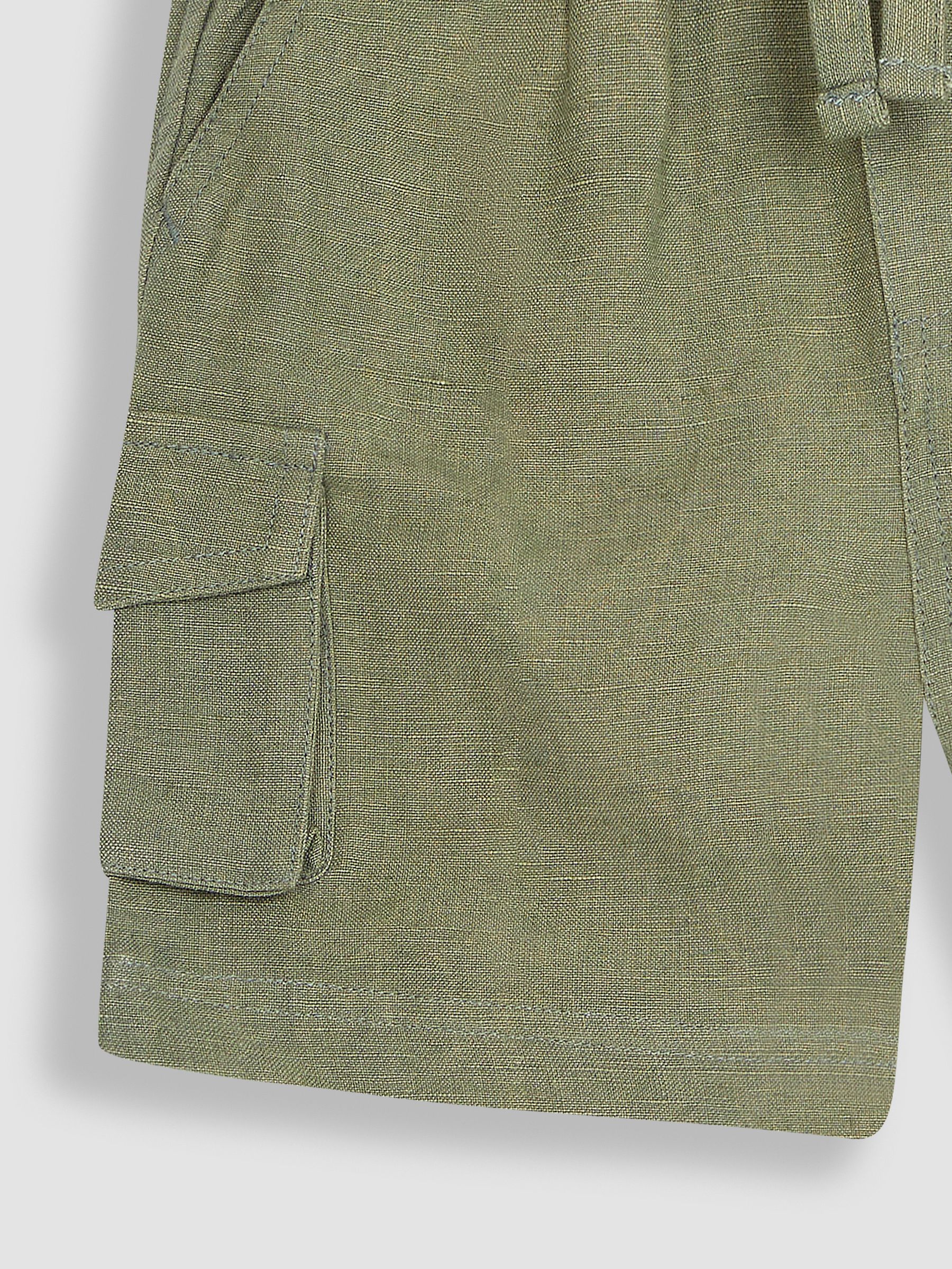 Khaki Green Cotton Linen Summer Shorts - Image 2 of 3