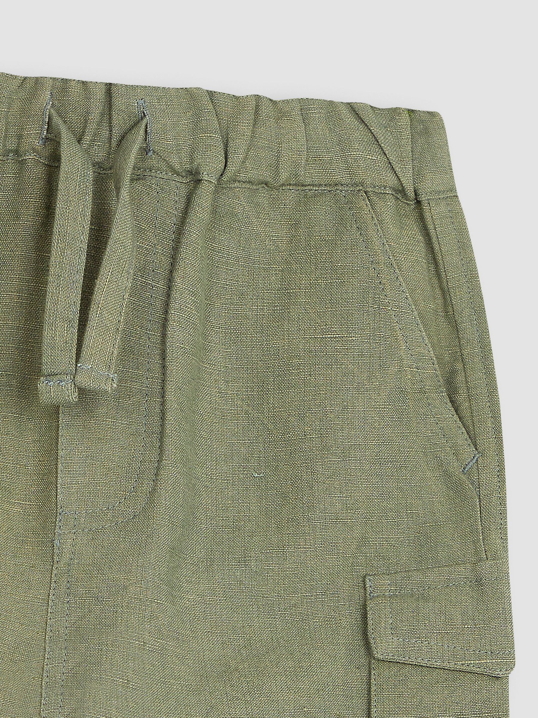 Khaki Green Cotton Linen Summer Shorts - Image 3 of 3