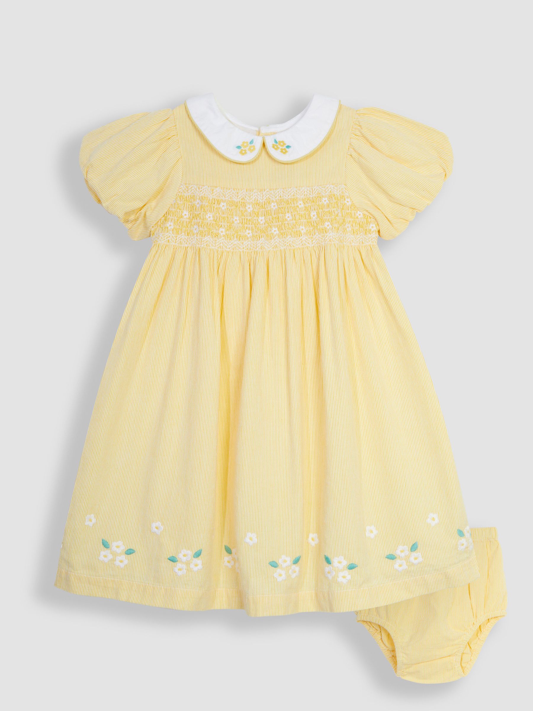 Yellow Daisy Embroidered Peter Pan Smocked Party Dress - Image 3 of 7