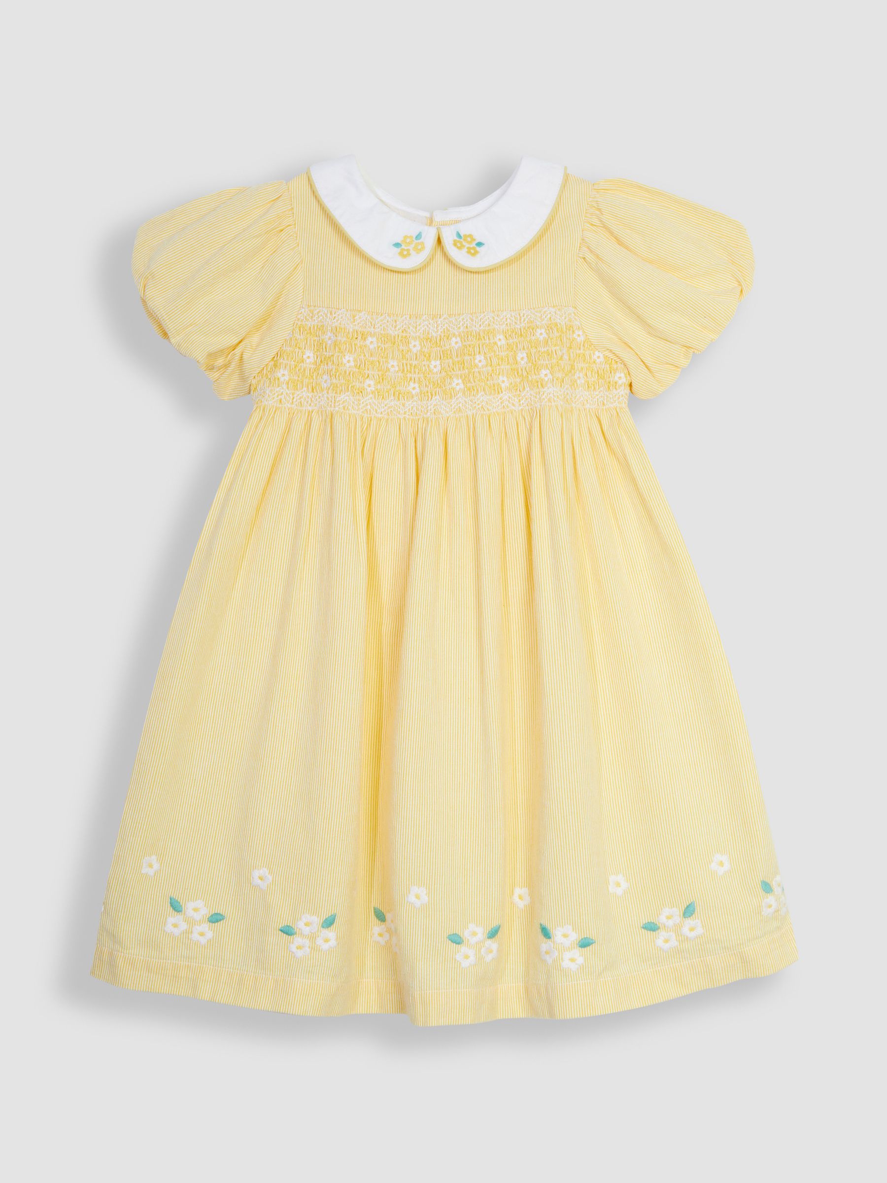 Yellow Daisy Embroidered Peter Pan Smocked Party Dress - Image 4 of 7