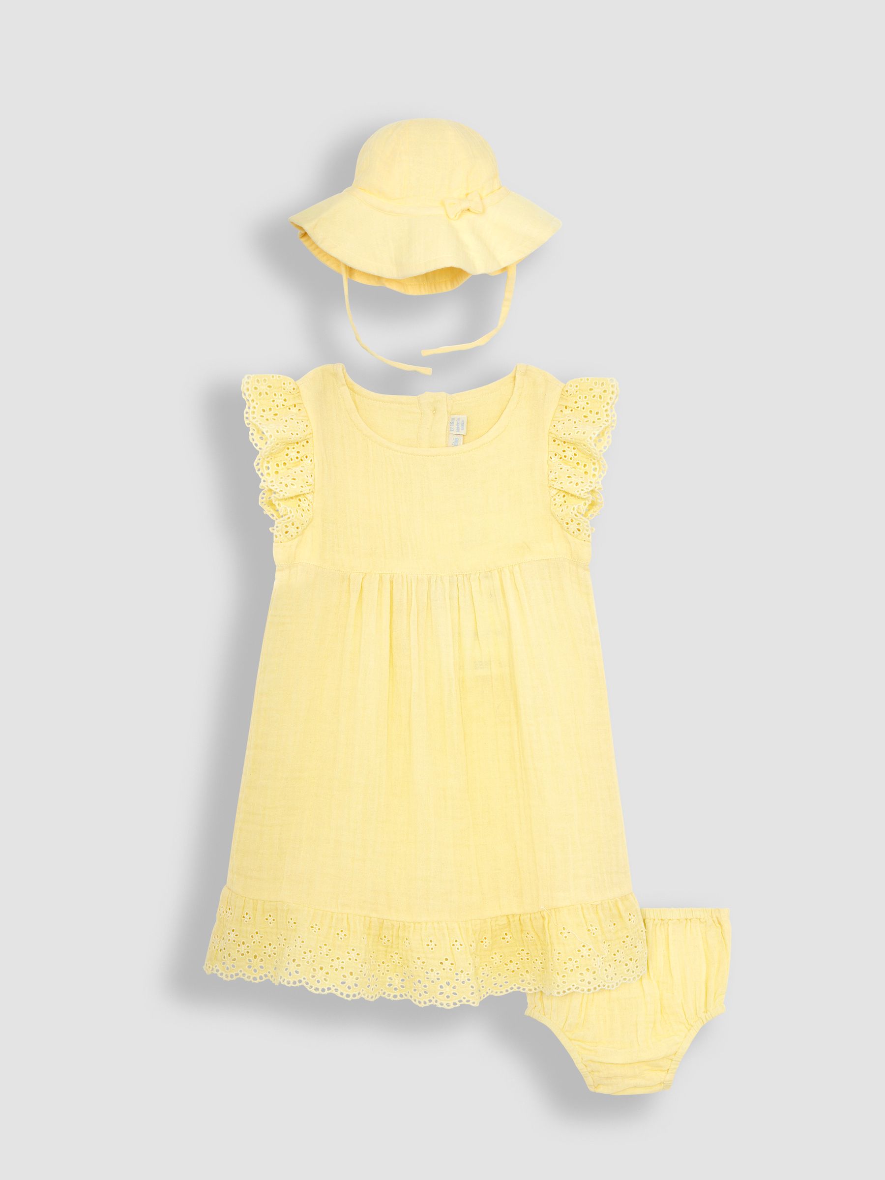 Yellow 2-Piece Broderie Cheesecloth Dress & Hat Set - Image 1 of 5