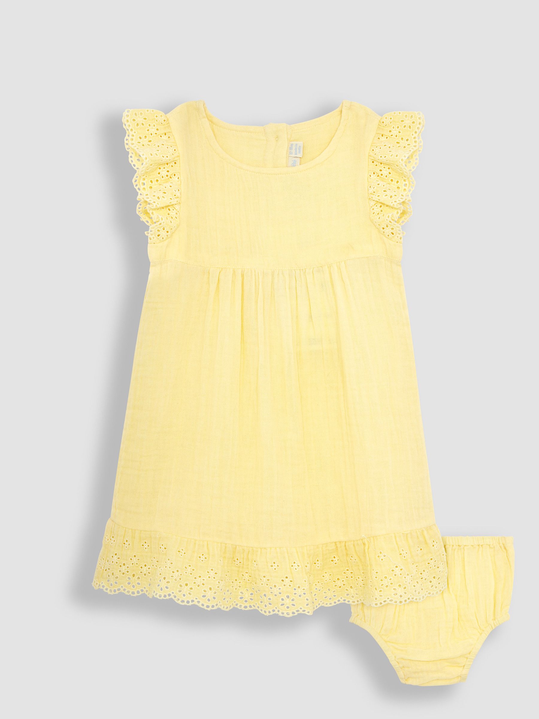 Yellow 2-Piece Broderie Cheesecloth Dress & Hat Set - Image 2 of 5