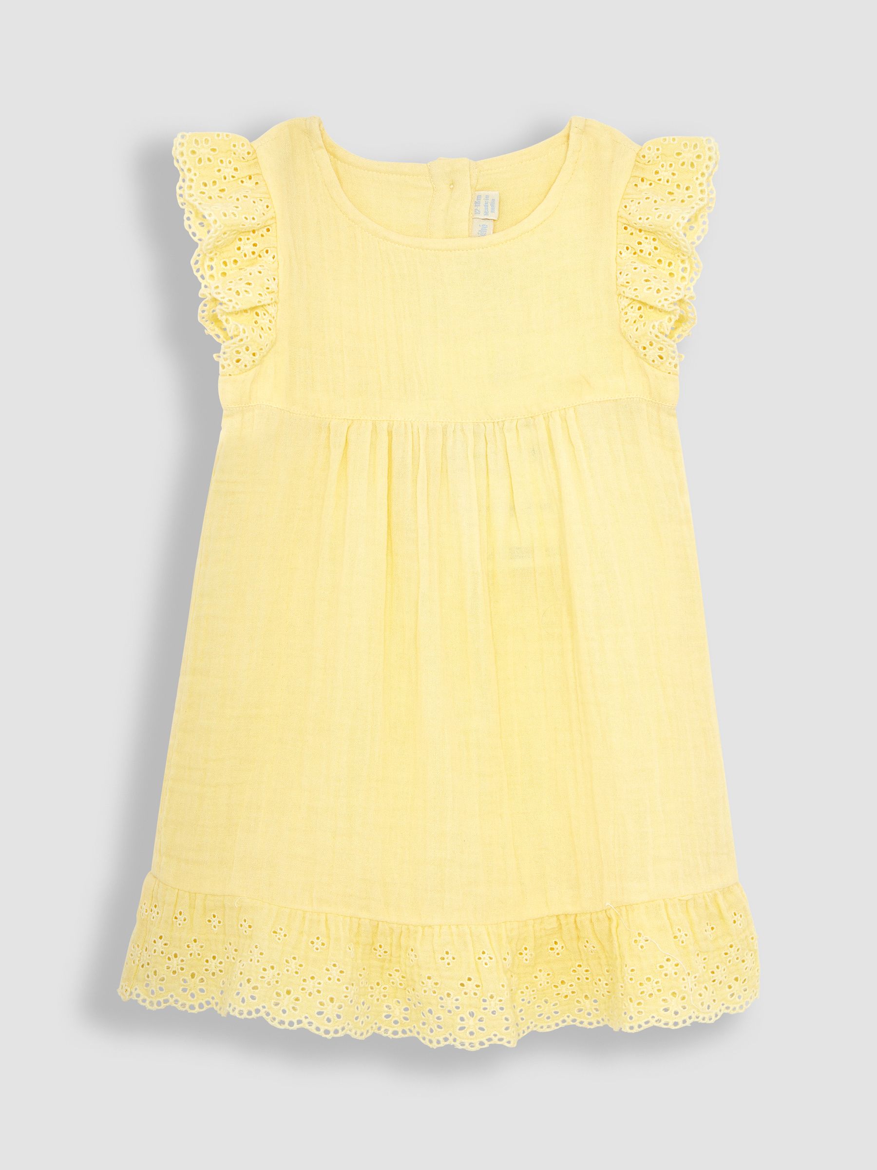 Yellow 2-Piece Broderie Cheesecloth Dress & Hat Set - Image 3 of 5