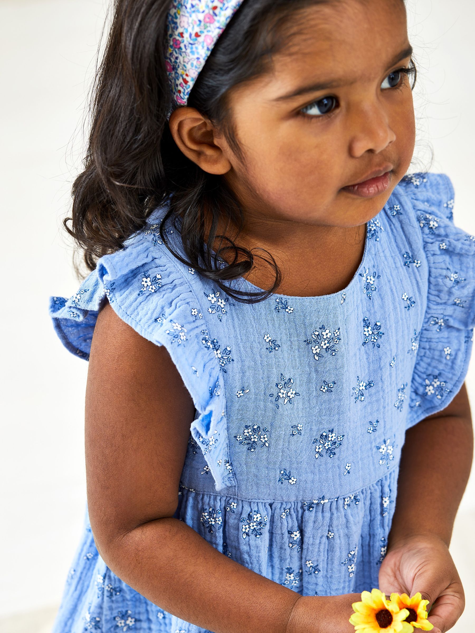 2-Piece Floral Cheesecloth Ruffle Dress & Hat Set in Cornflower - Image 2 of 5
