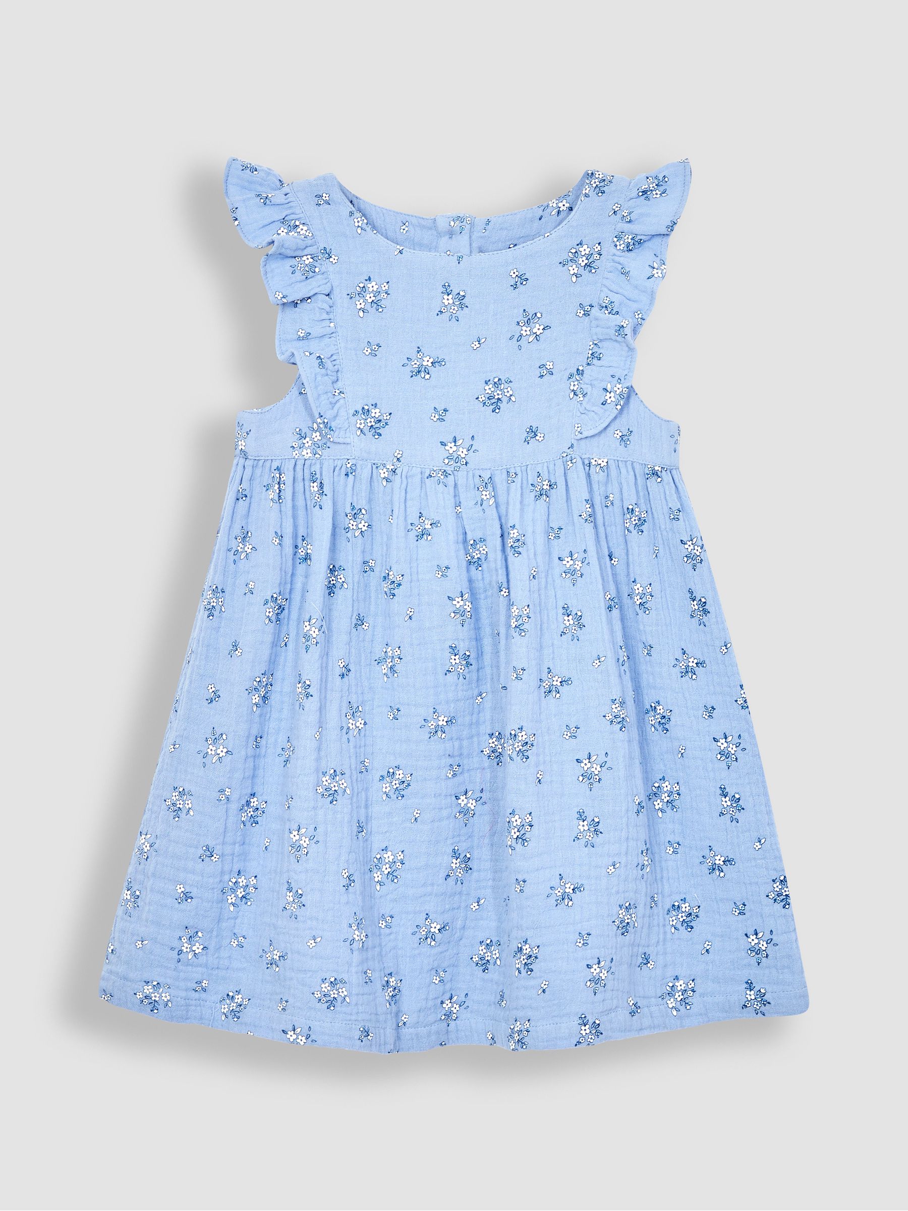 2-Piece Floral Cheesecloth Ruffle Dress & Hat Set in Cornflower - Image 4 of 5
