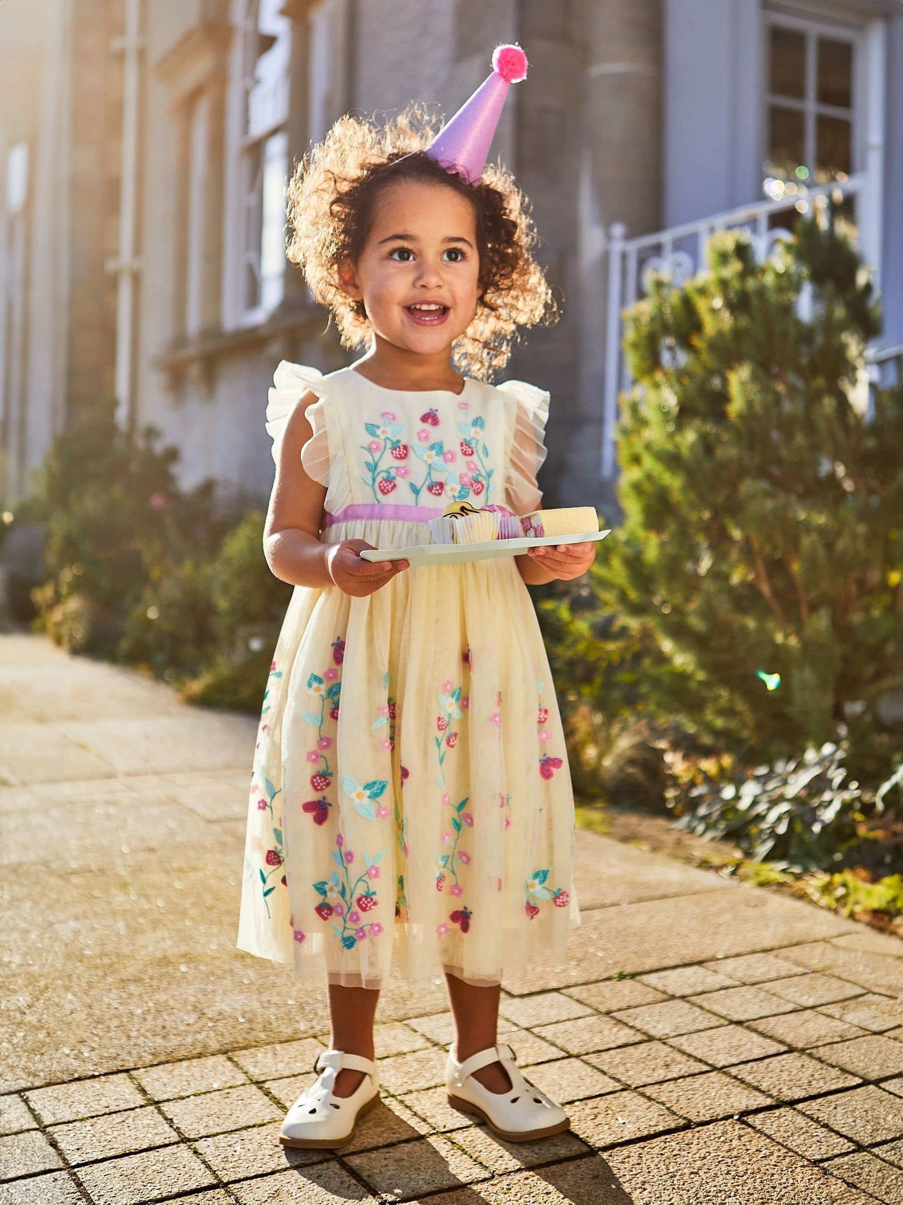Cream Strawberry Embroidered Tulle Pretty Party Dress - Image 1 of 6