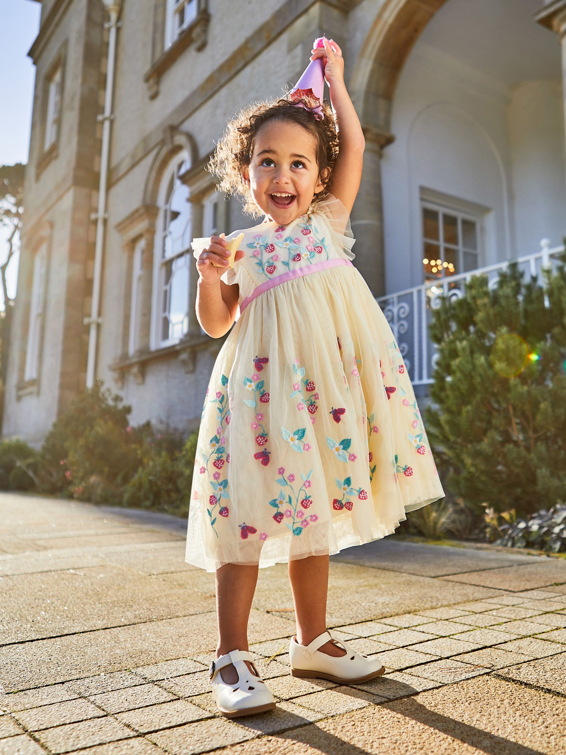 Cream Strawberry Embroidered Tulle Pretty Party Dress - Image 2 of 6