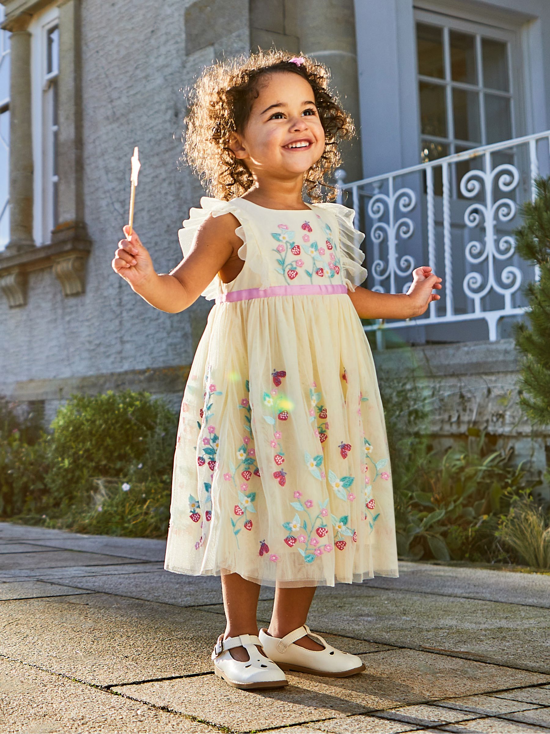 Cream Strawberry Embroidered Tulle Pretty Party Dress - Image 3 of 6