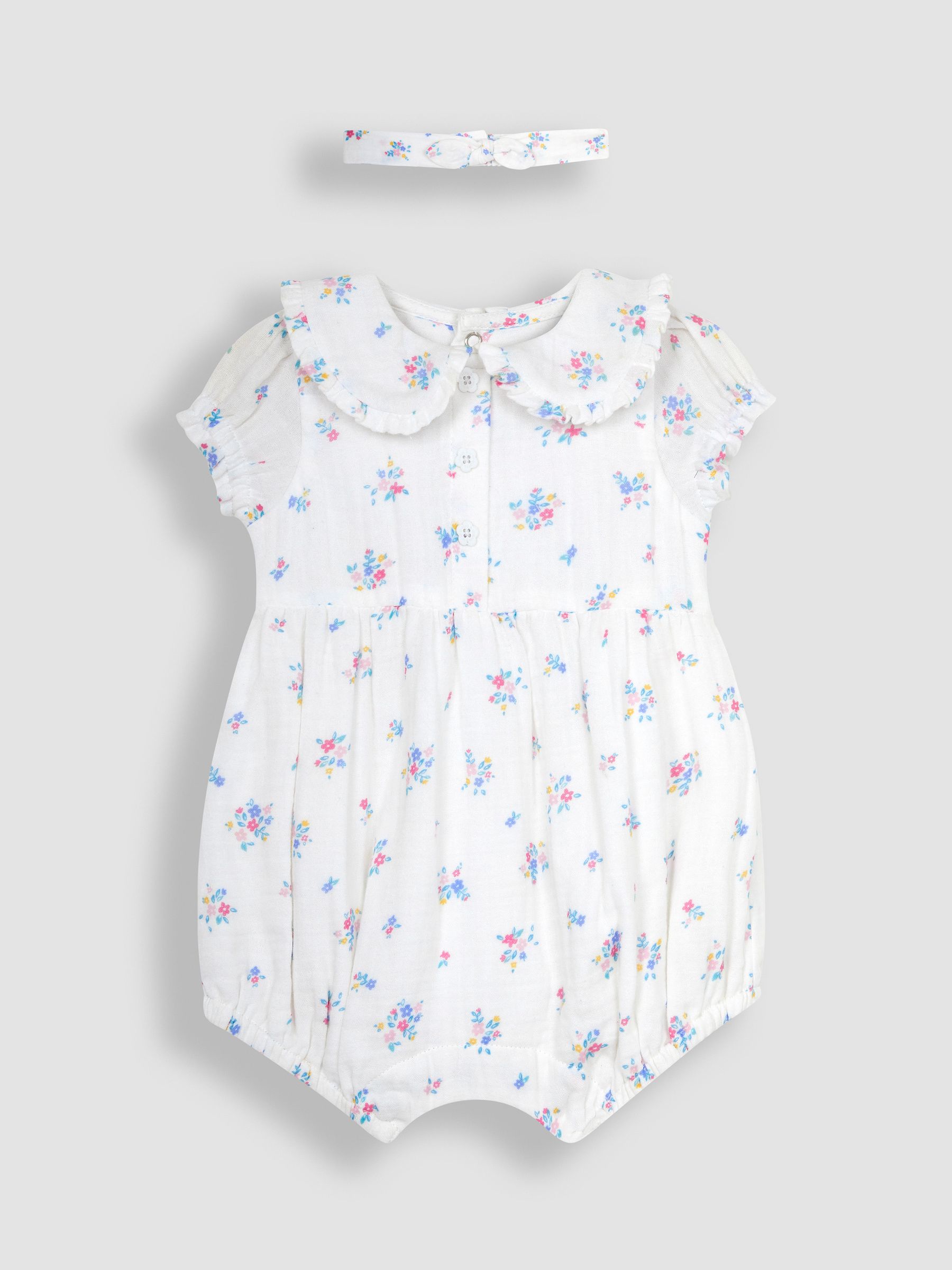 2-Piece Floral Cheesecloth Romper & Headband Set in Cream - Image 1 of 5