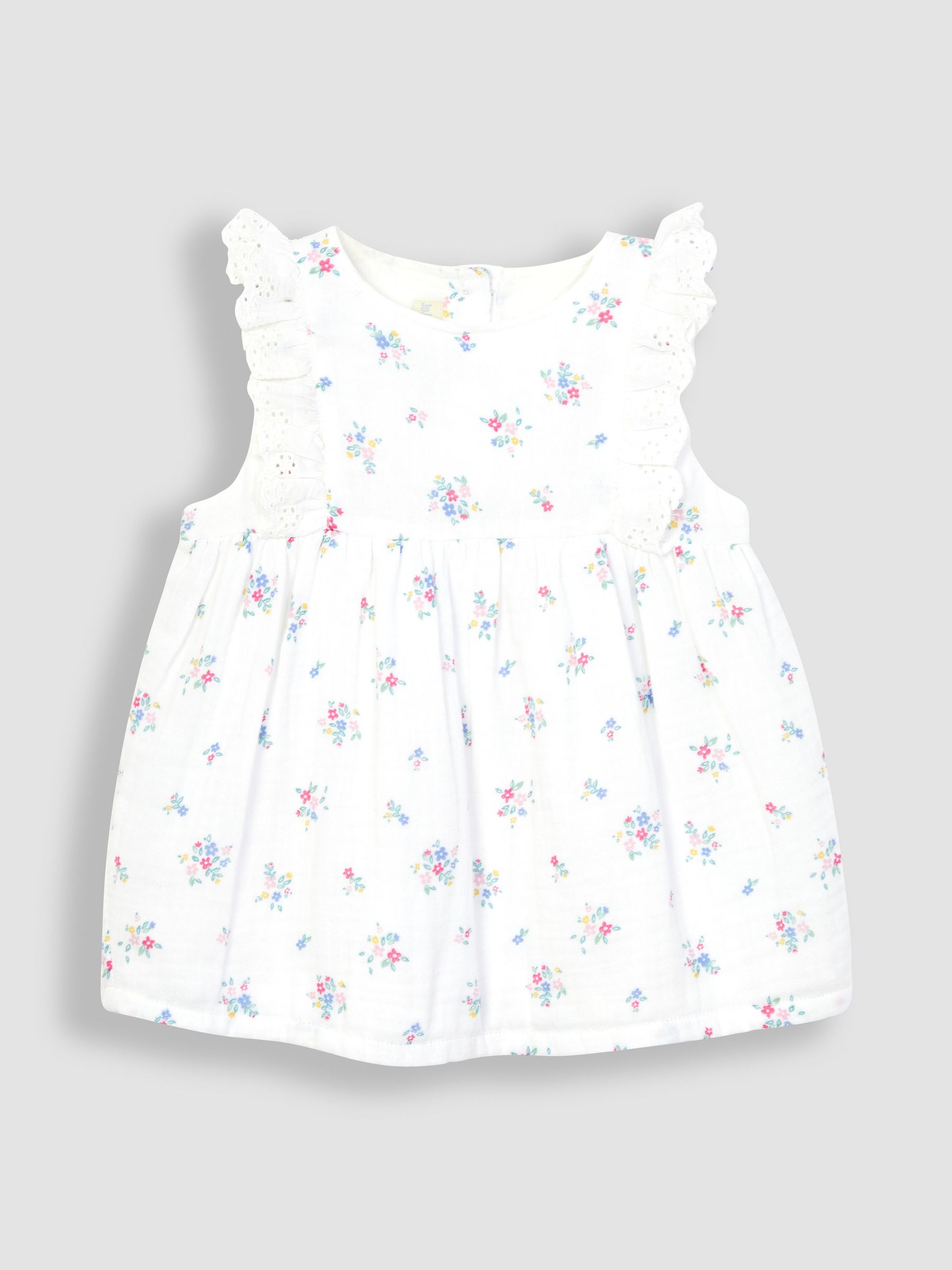 White 2-Piece Floral Cheesecloth Blouse & Trousers Set - Image 3 of 5
