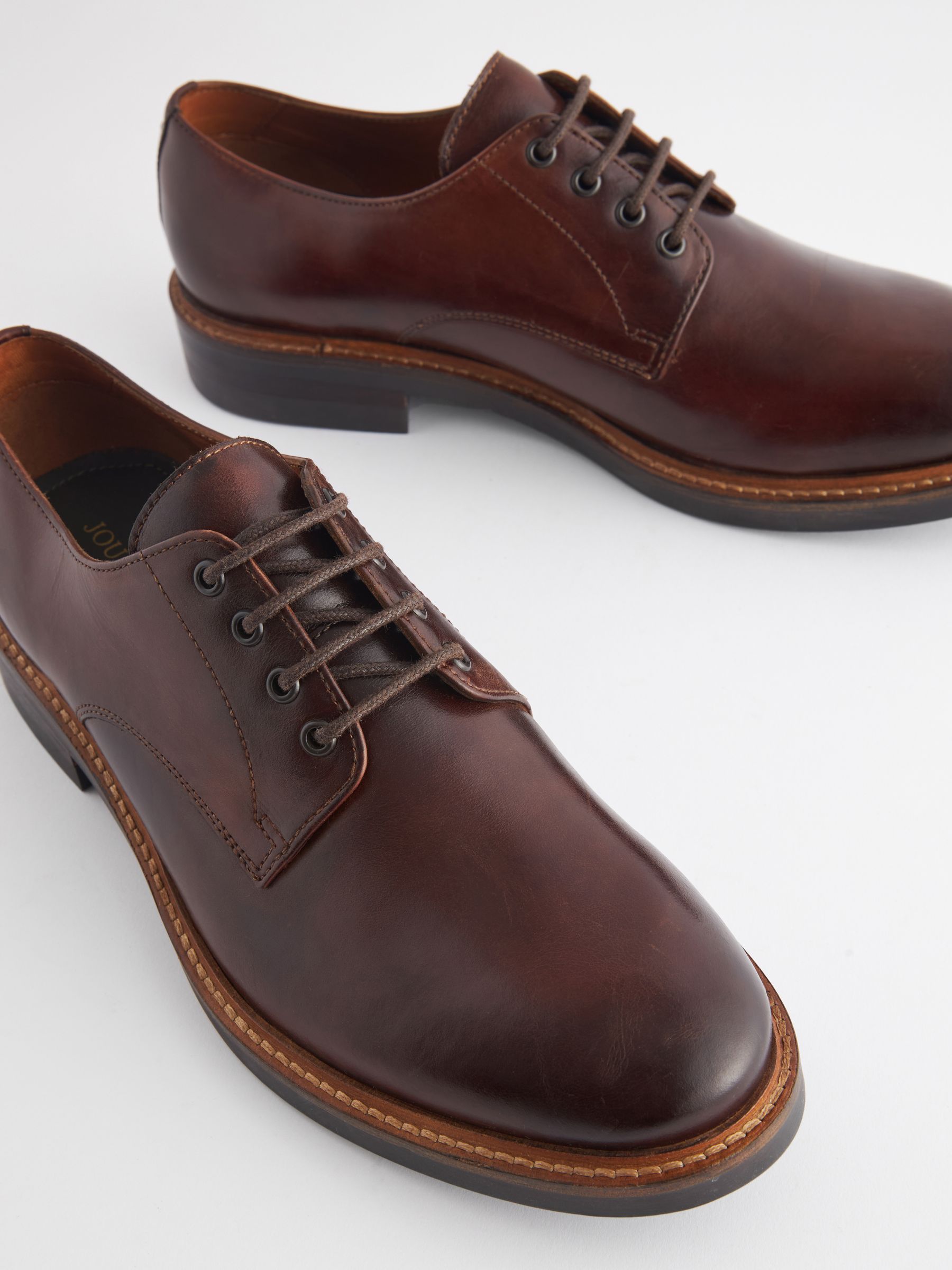 Brown Leather Classic Derby Shoes - Image 3 of 6