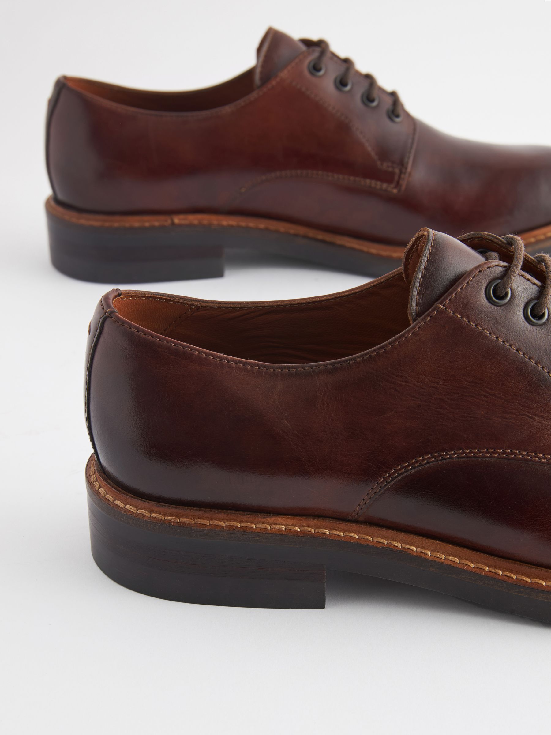 Brown Leather Classic Derby Shoes - Image 4 of 6