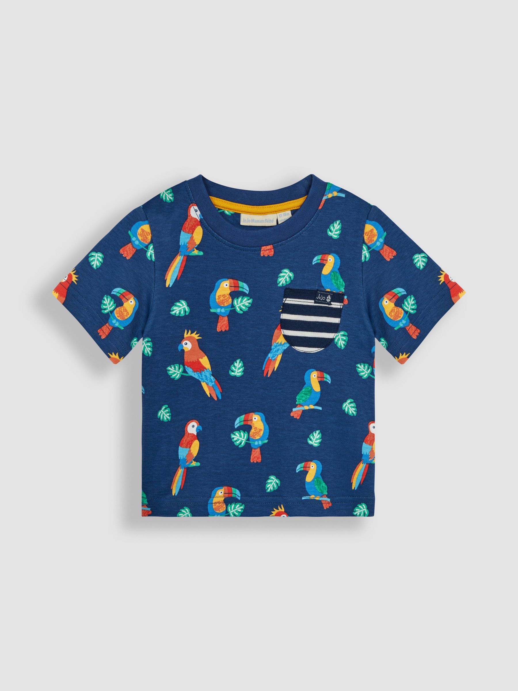 Navy Blue Tropical Birds Contrast Pocket T-Shirt - Image 1 of 3