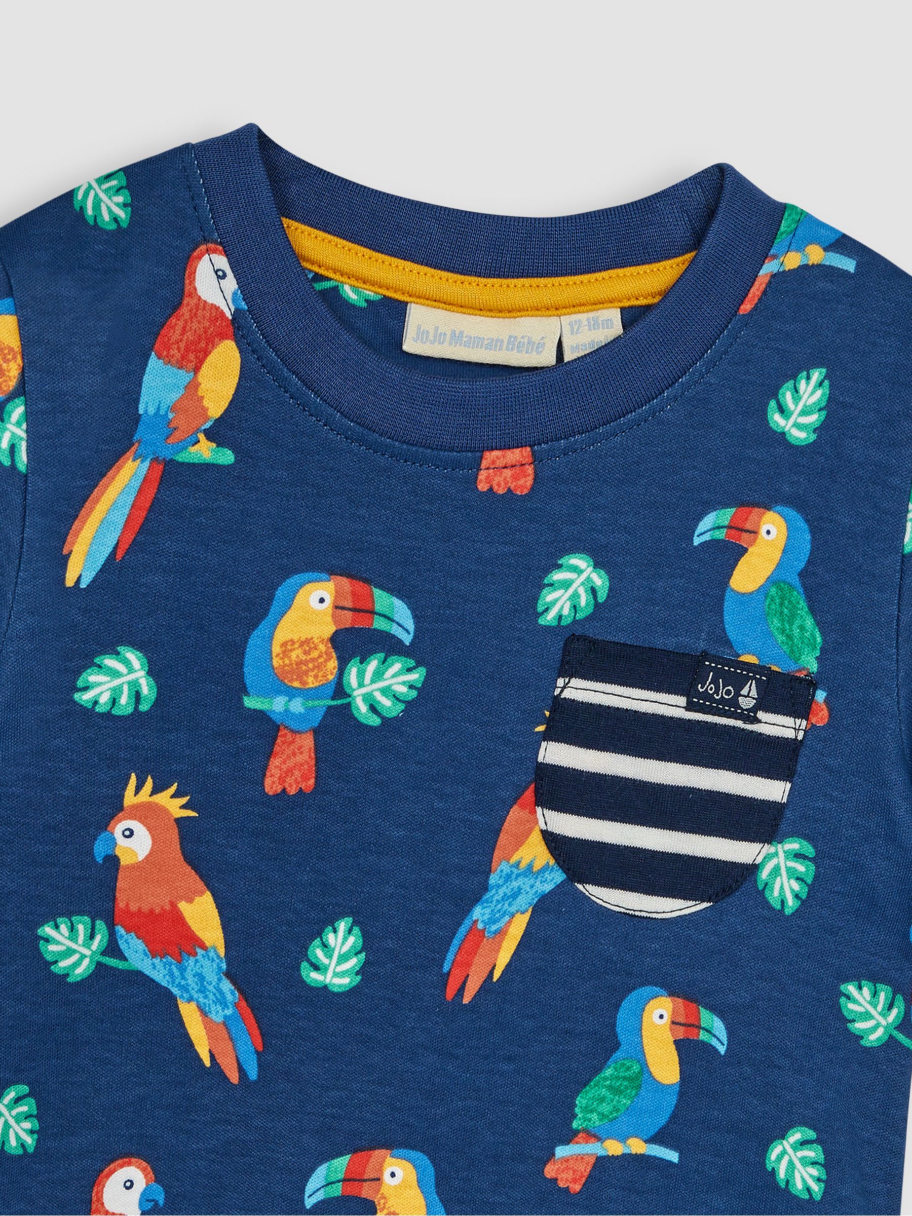 Navy Blue Tropical Birds Contrast Pocket T-Shirt - Image 2 of 3