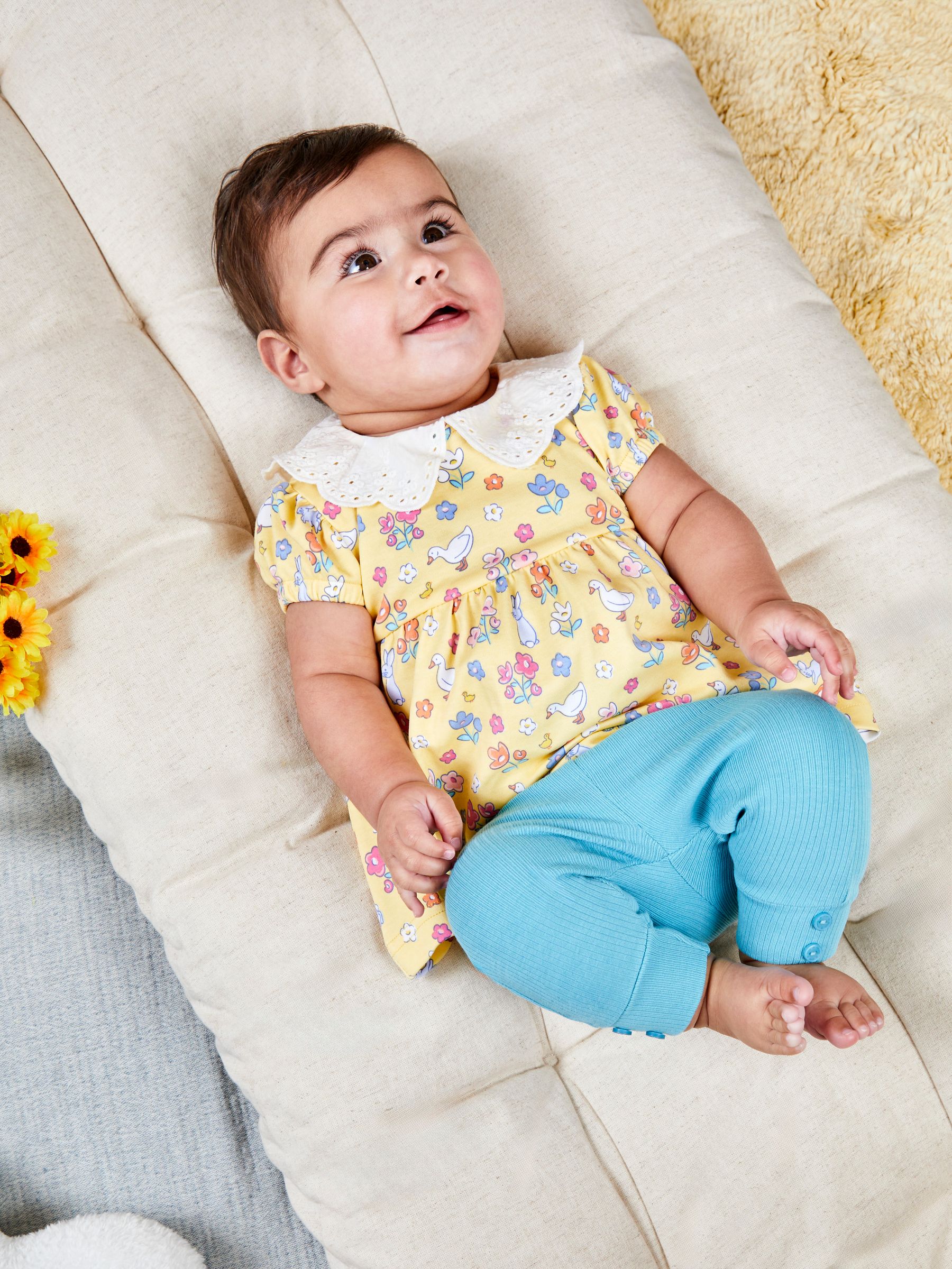 Yellow Duck 2-Piece Floral Collar Tunic & Rib Leggings Set - Image 1 of 6