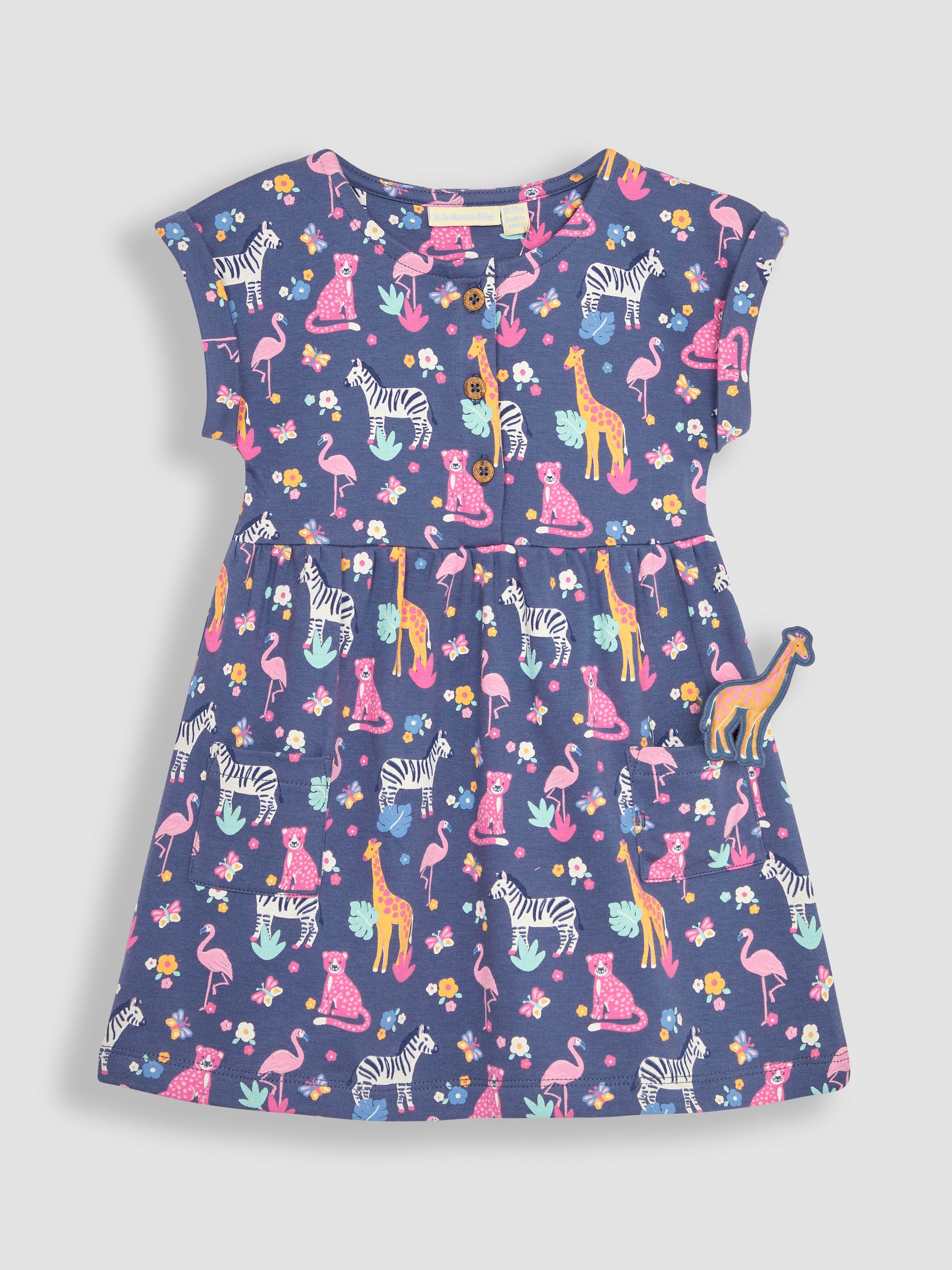 Blue Safari Animals Button Front Pet In Pocket Jersey Dress - Image 1 of 3