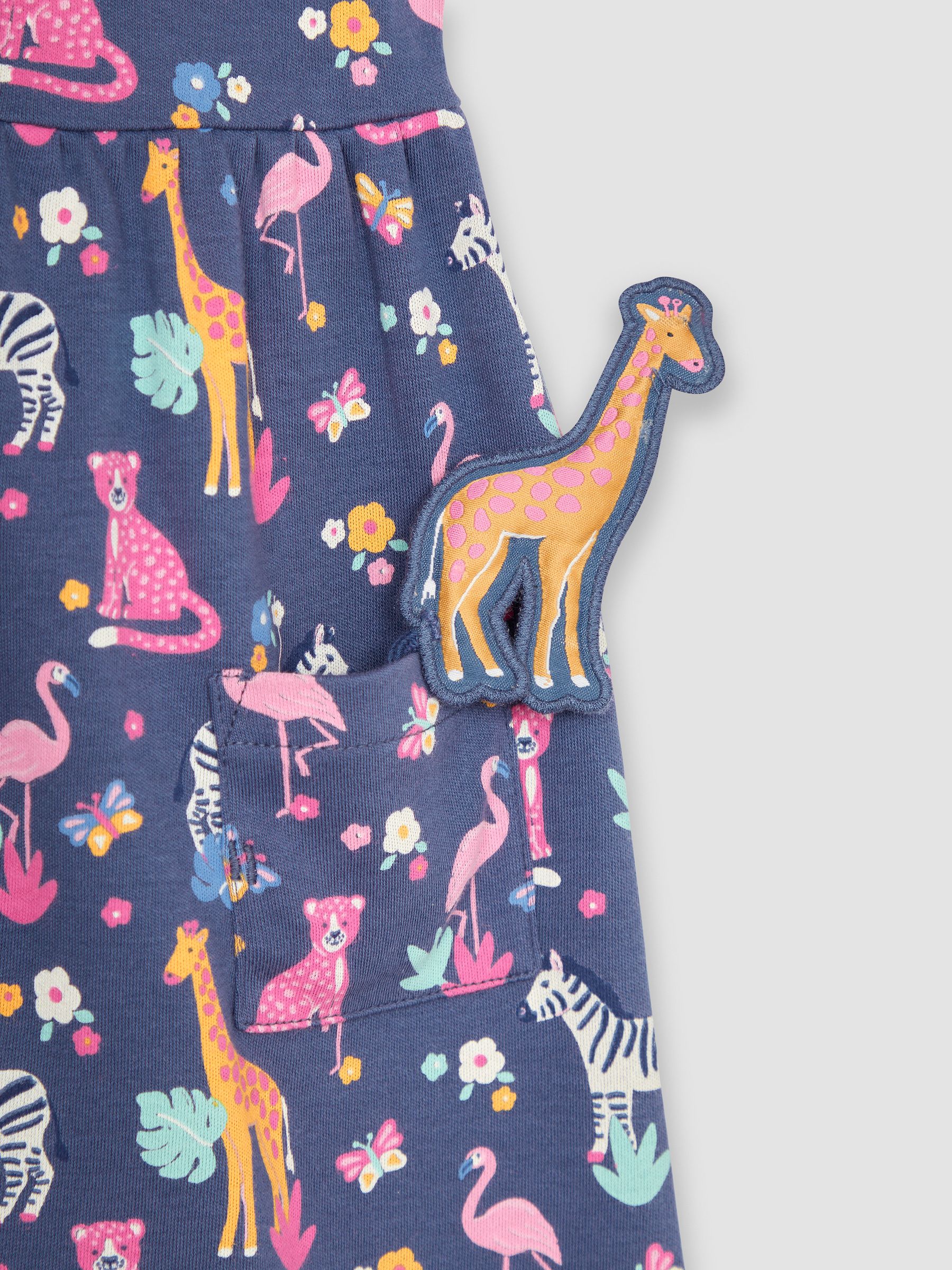 Blue Safari Animals Button Front Pet In Pocket Jersey Dress - Image 3 of 3