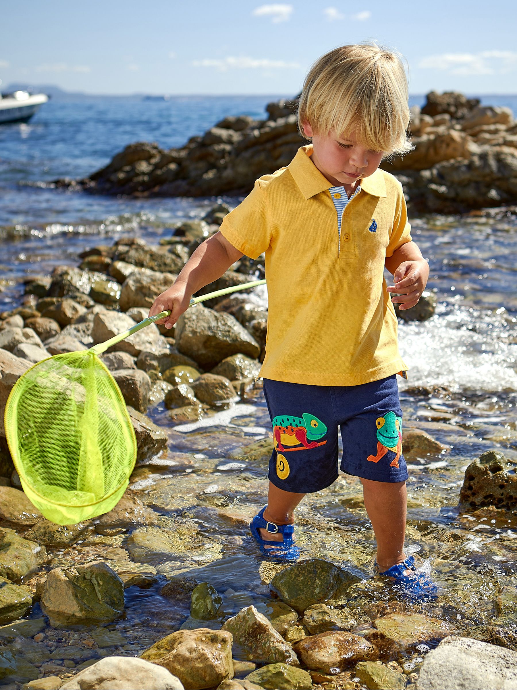 Navy Blue Chameleon Appliqué Pet in Pocket Shorts - Image 1 of 5