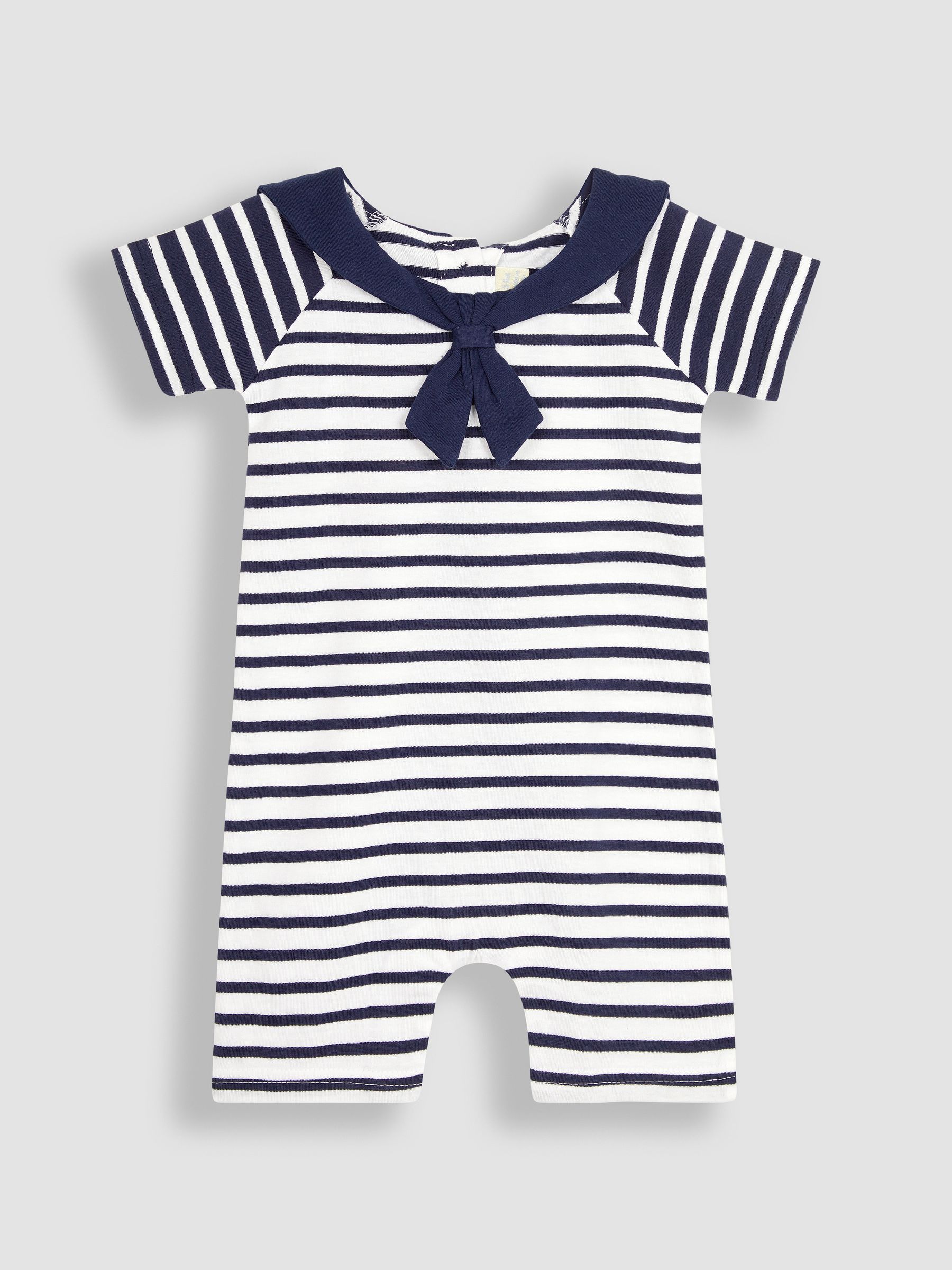 White Navy Stripe Classic Breton Stripe Sailor Romper - Image 1 of 3