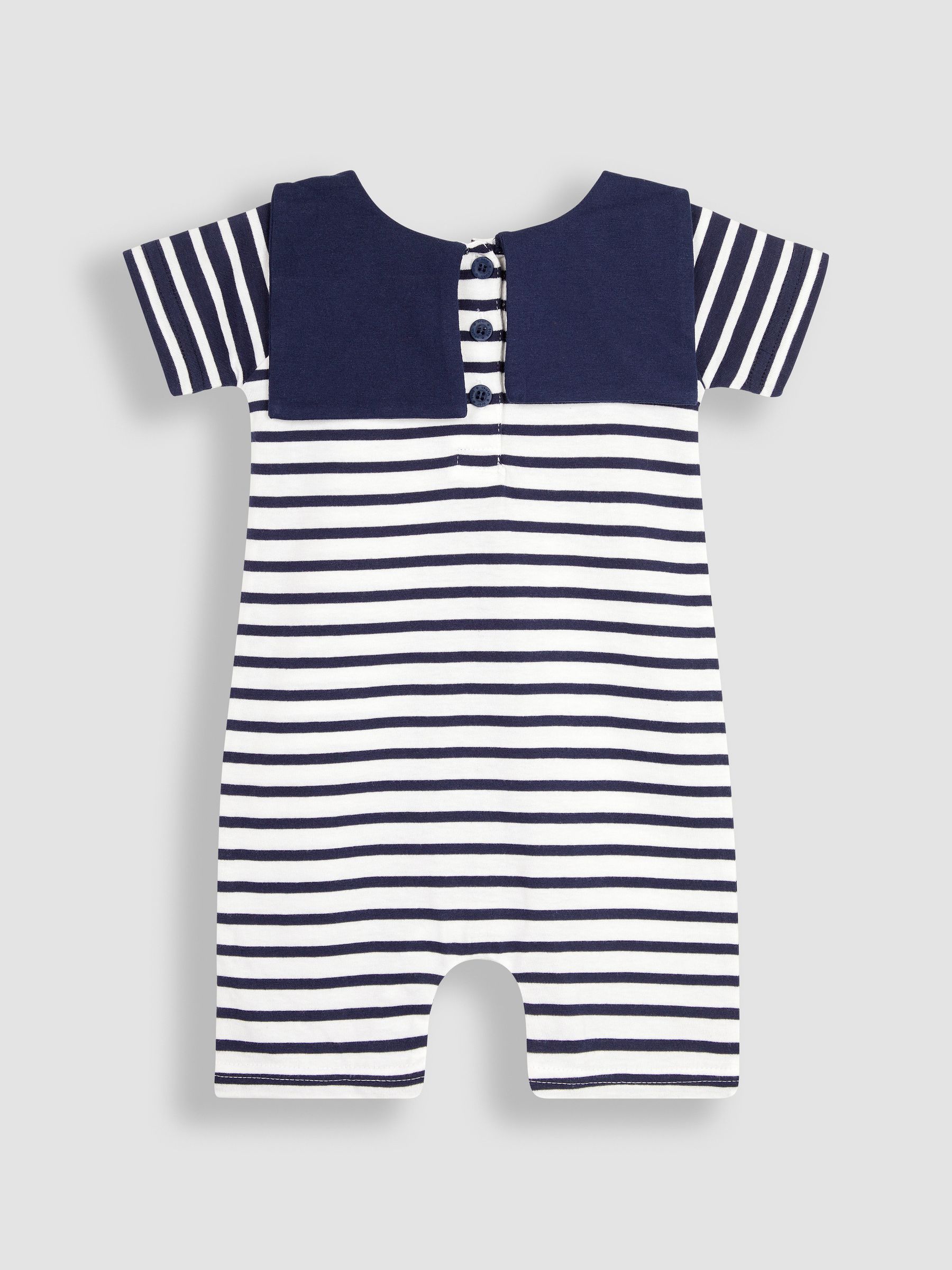 White Navy Stripe Classic Breton Stripe Sailor Romper - Image 2 of 3