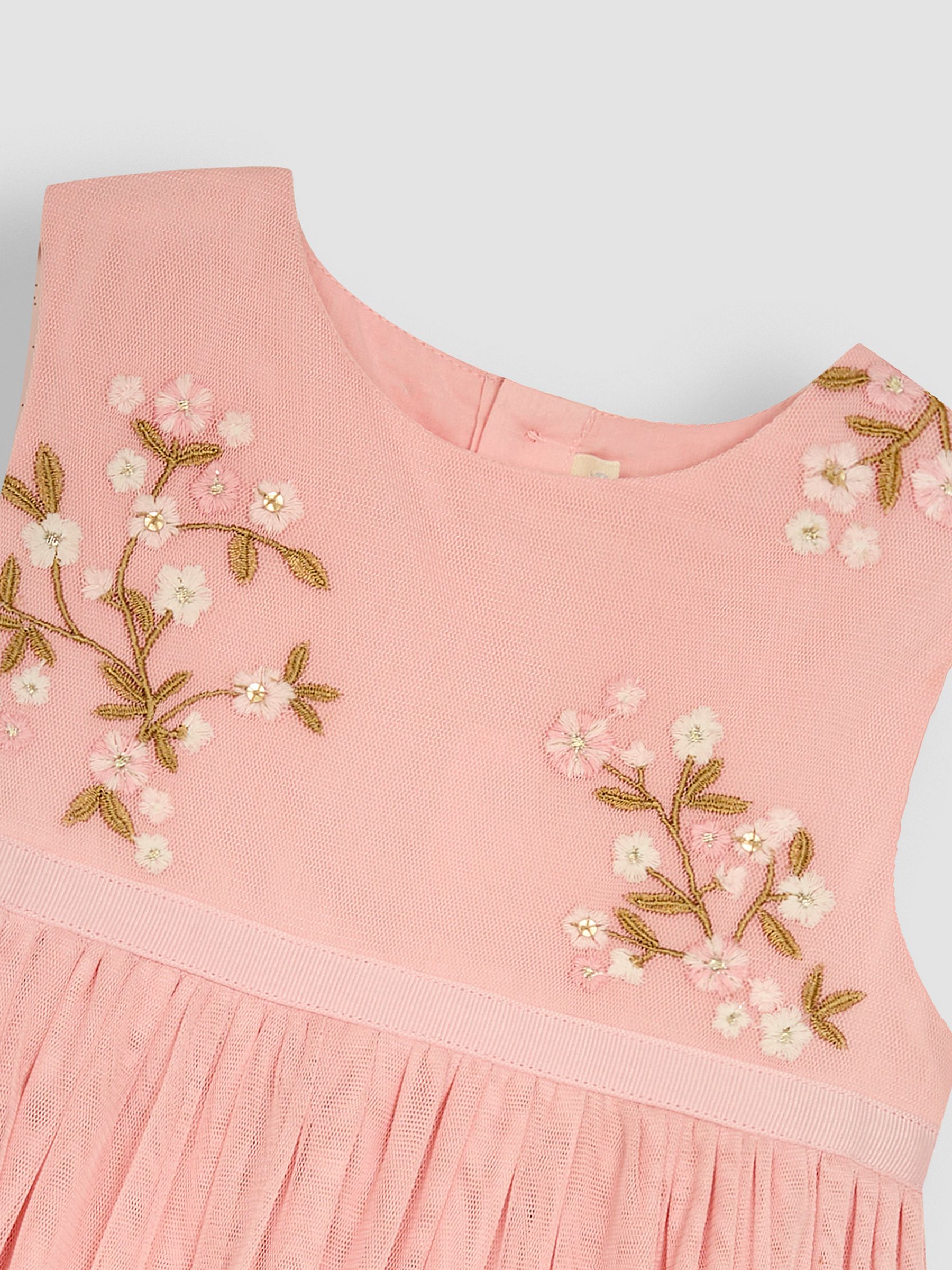 Flower Embroidered Tulle Party Dress in Pink - Image 4 of 4