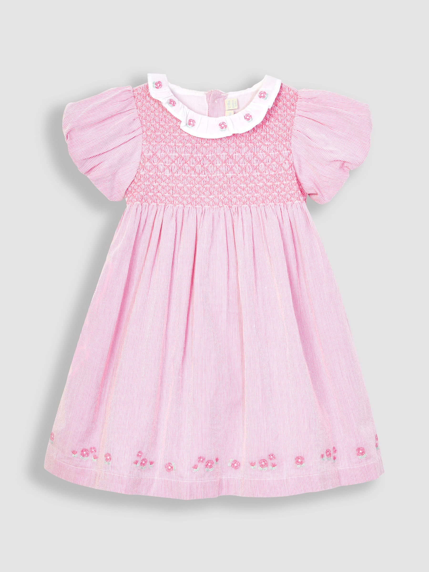 Floral Embroidered Collar Smocked Party Dress in Pink - Image 1 of 3