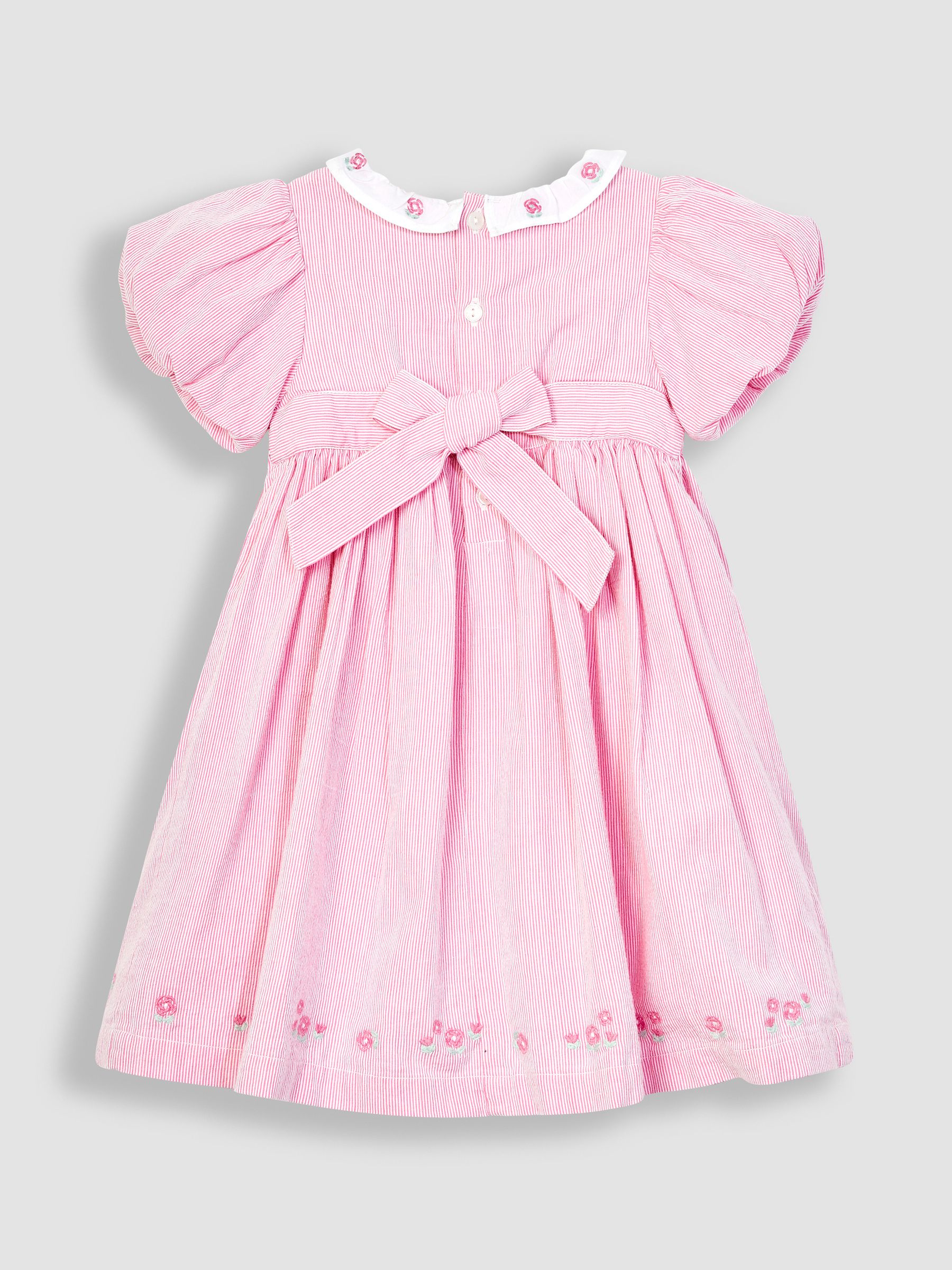 Floral Embroidered Collar Smocked Party Dress in Pink - Image 2 of 3
