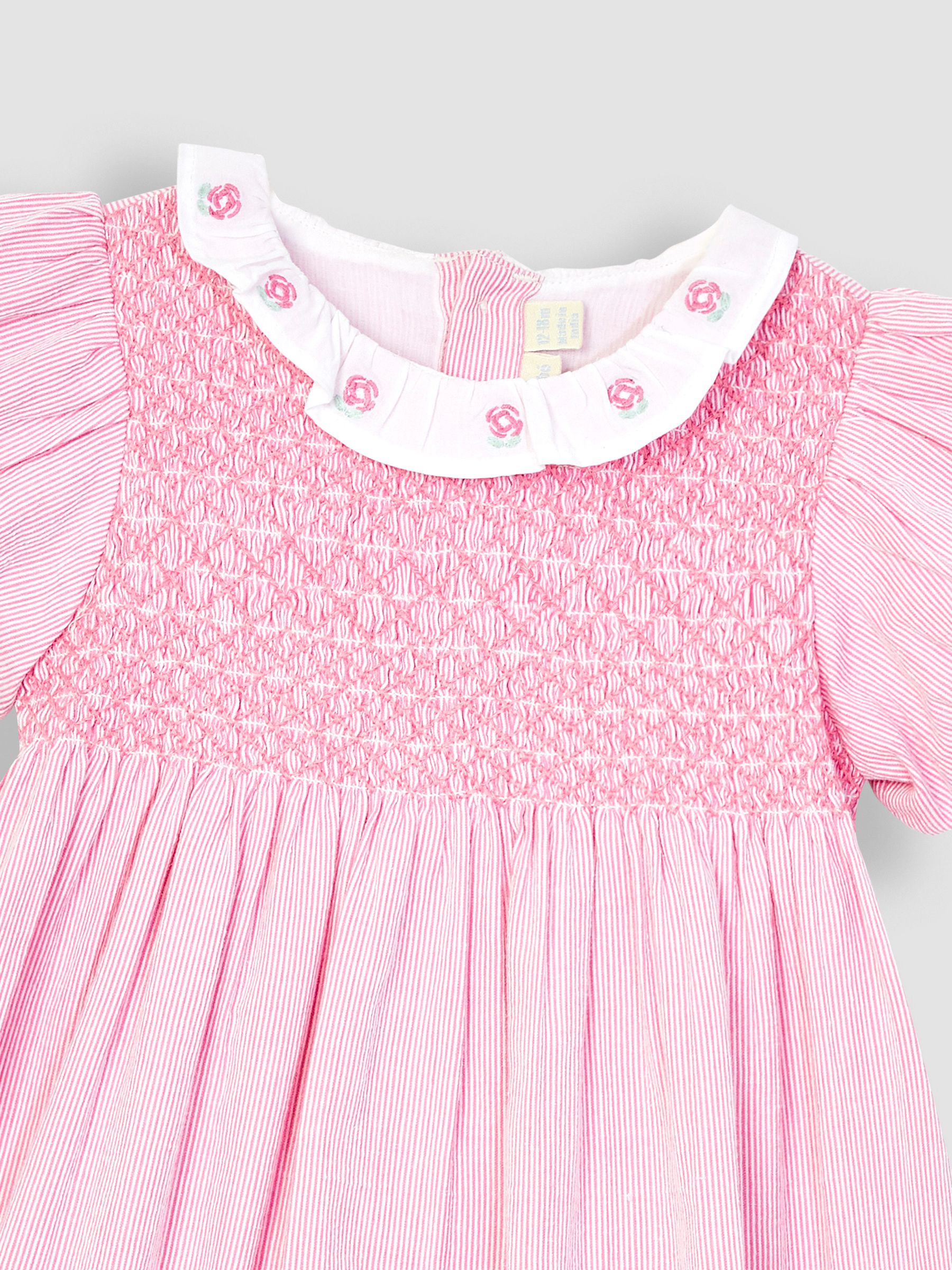 Floral Embroidered Collar Smocked Party Dress in Pink - Image 3 of 3